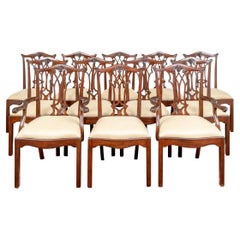 Set of 12 Maitland Smith Mahogany Chippendale Style Dining Chairs