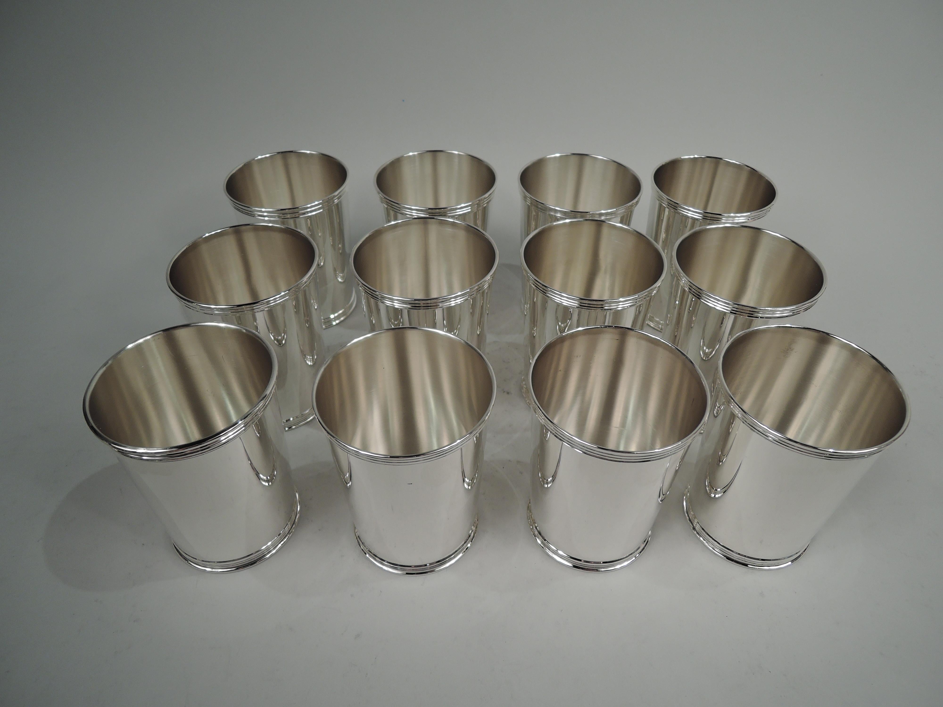 Modern Set of 12 Manchester Sterling Silver Mint Julep Cups
