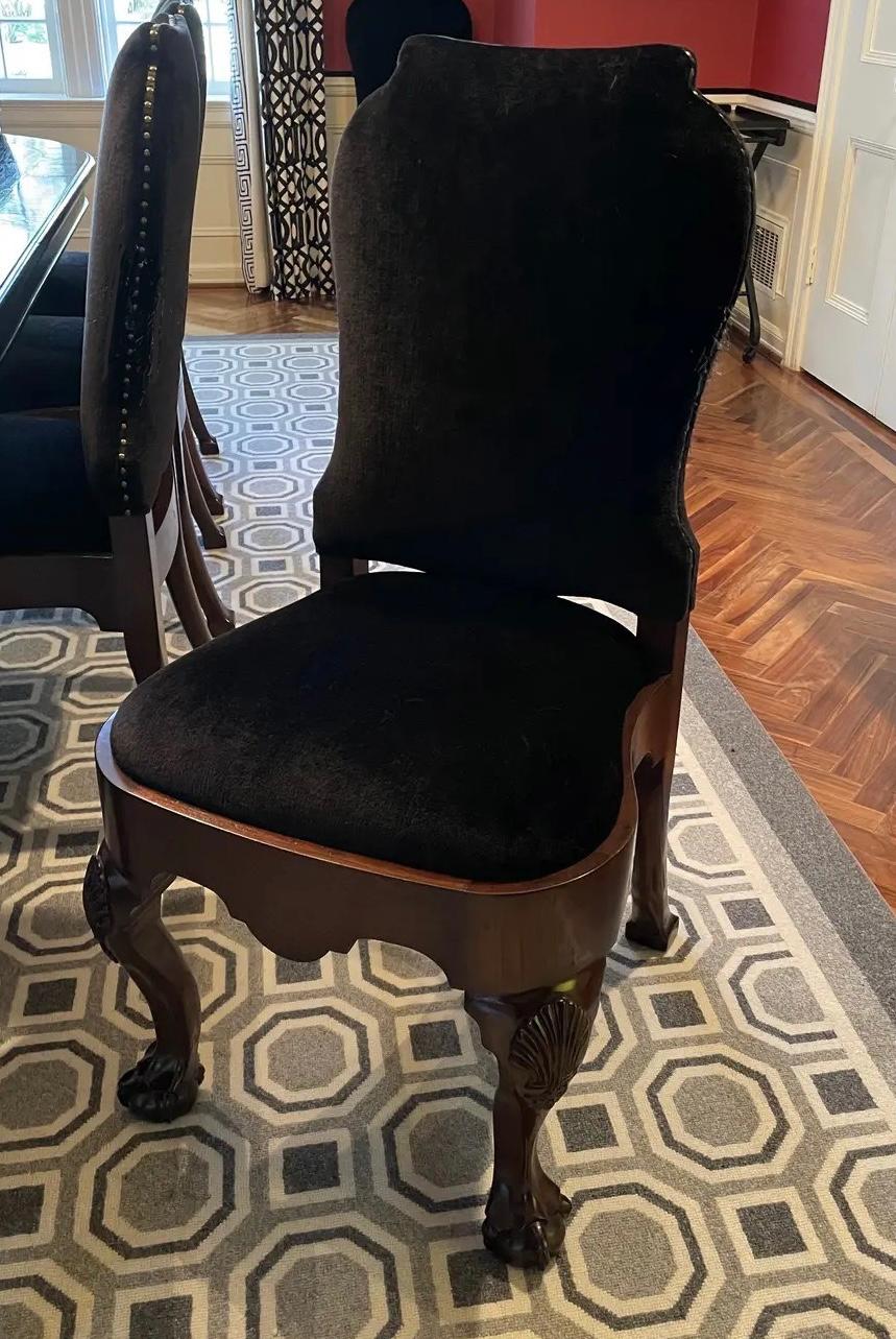 Set of 12 Mary McDonald Chippendale Style Mahogany & Black Mohair Dining Chairs In Good Condition For Sale In LOS ANGELES, CA