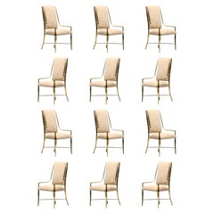 Set of 12 Mastercraft Brass Imperial Dining Chairs in New Ivory & Camel Bouclé
