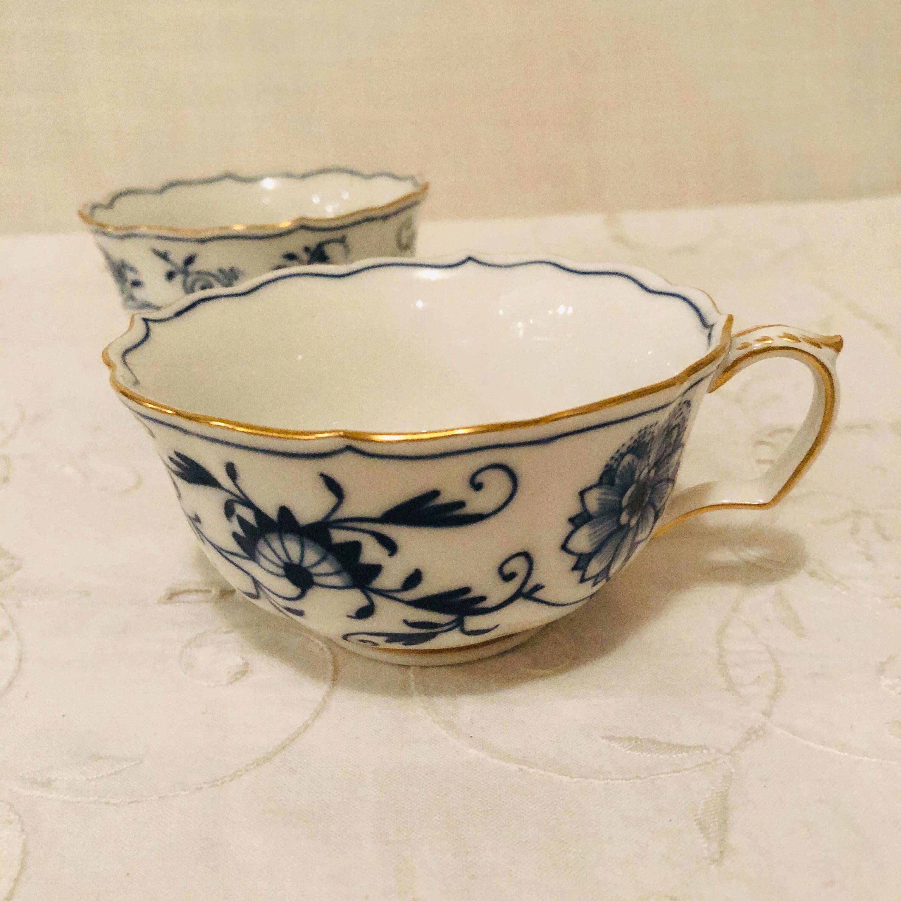 Other Set of 12 Meissen Blue Onion Teacups and Saucers with a Gold Rim