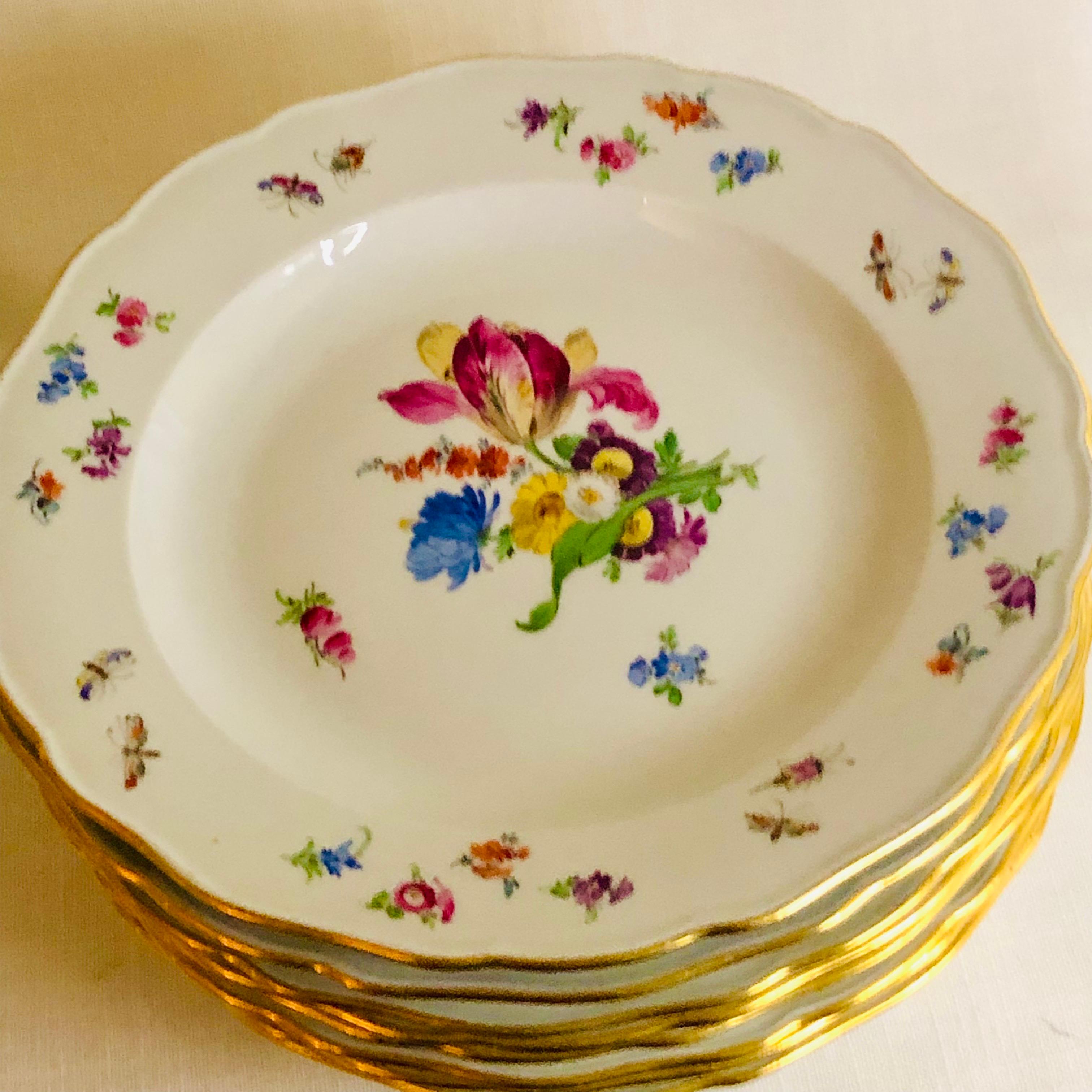 Set of 12 Meissen Dinner Plates Each Painted with a Different Bouquet of Flowers 2