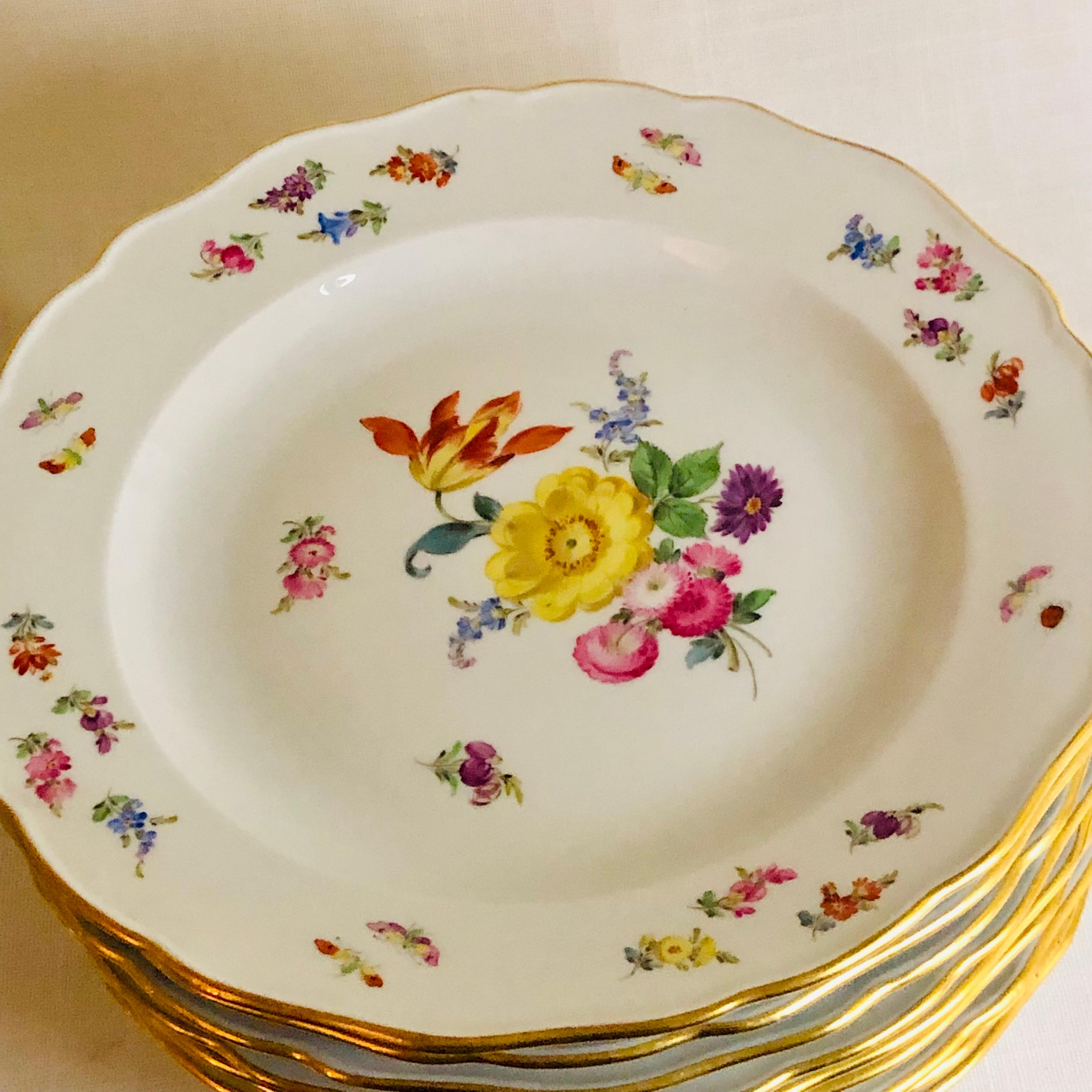 Set of 12 Meissen Dinner Plates Each Painted with a Different Bouquet of Flowers 3