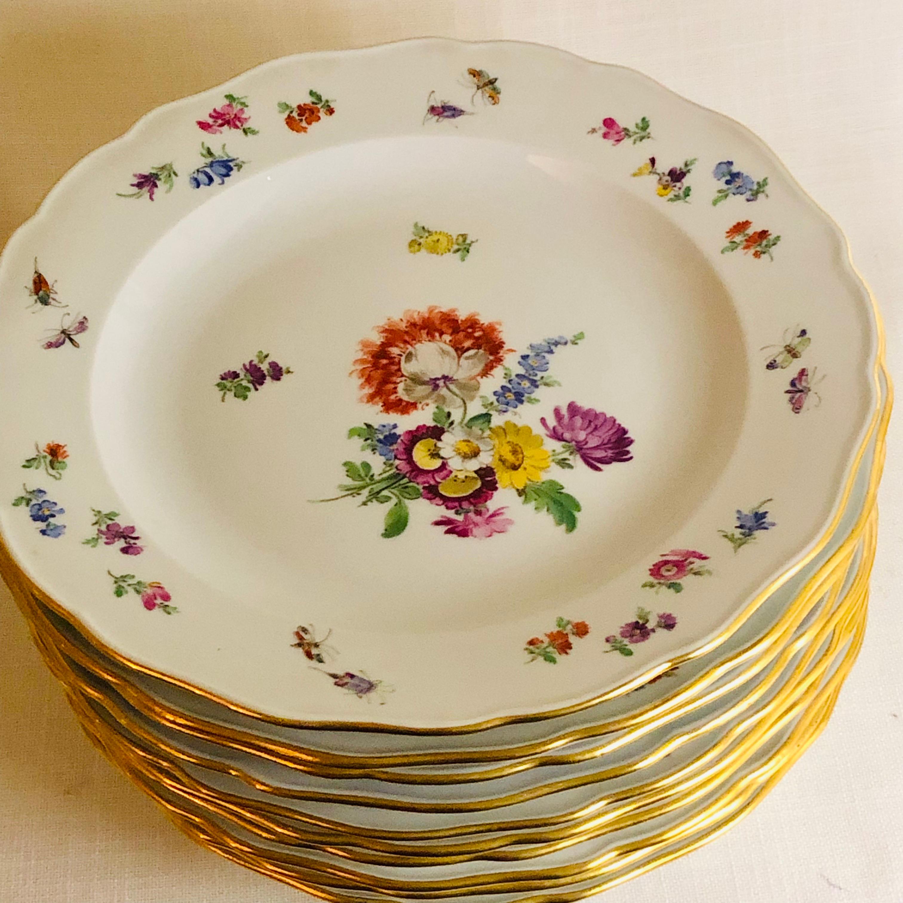Set of 12 Meissen Dinner Plates Each Painted with a Different Bouquet of Flowers 4