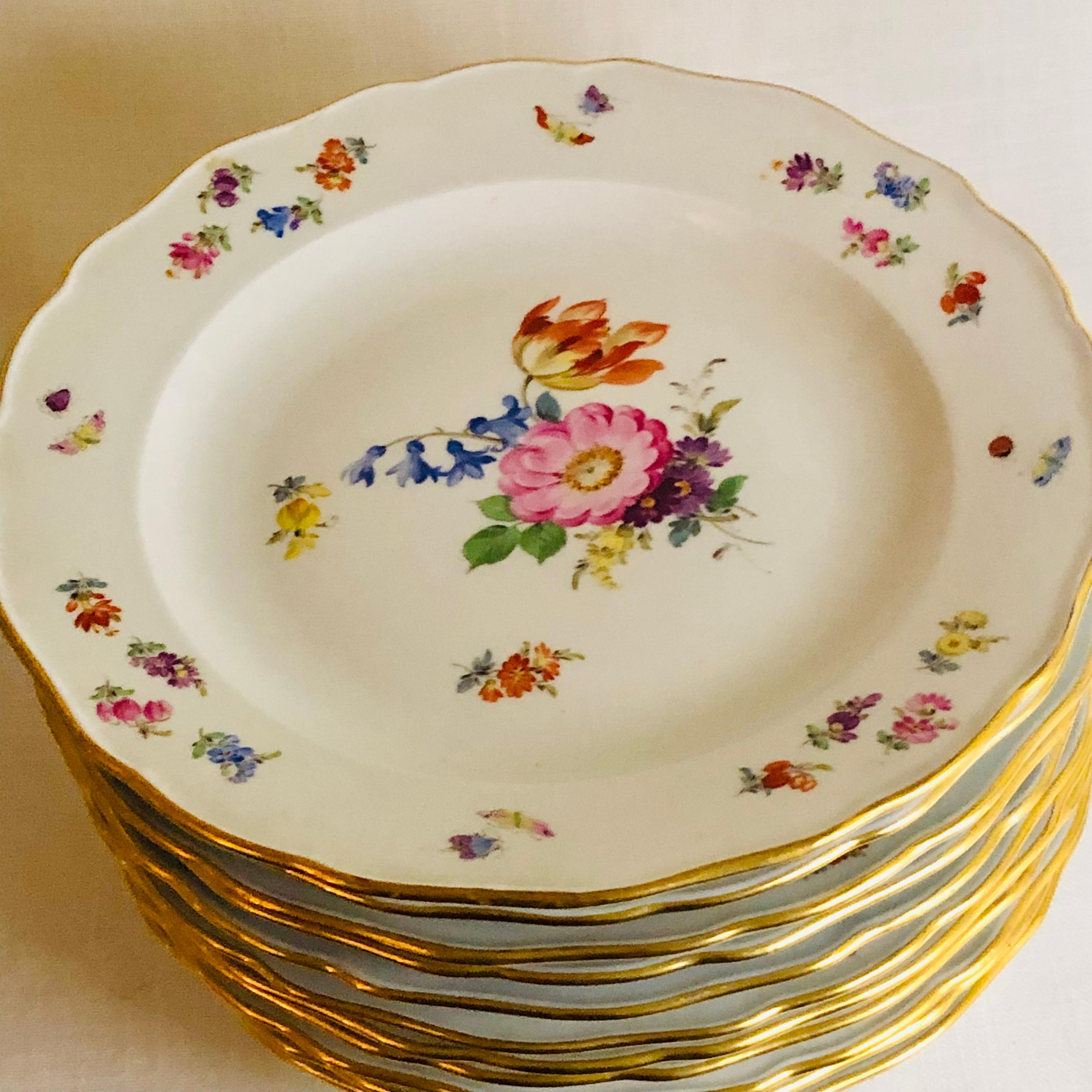 Set of 12 Meissen Dinner Plates Each Painted with a Different Bouquet of Flowers 5