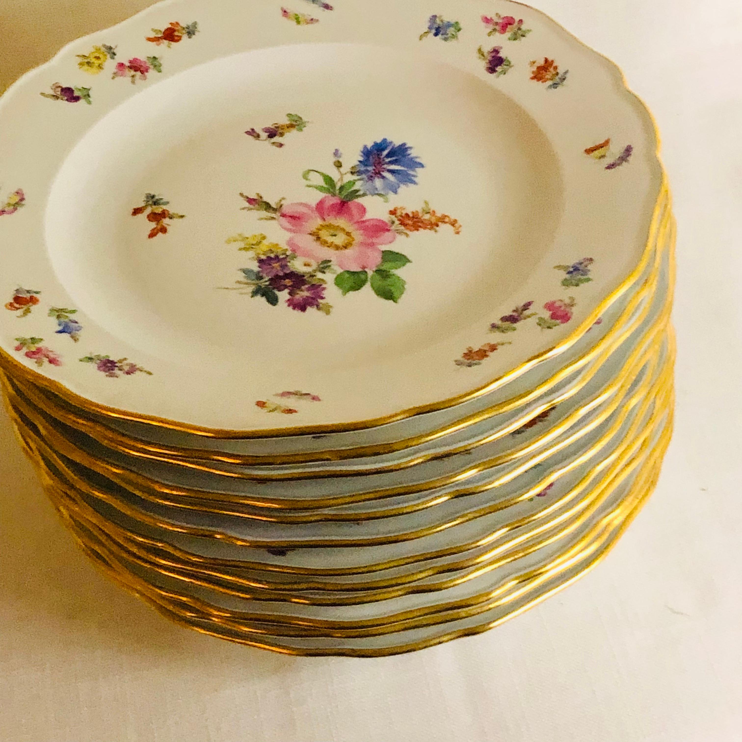 Set of 12 Meissen Dinner Plates Each Painted with a Different Bouquet of Flowers 6