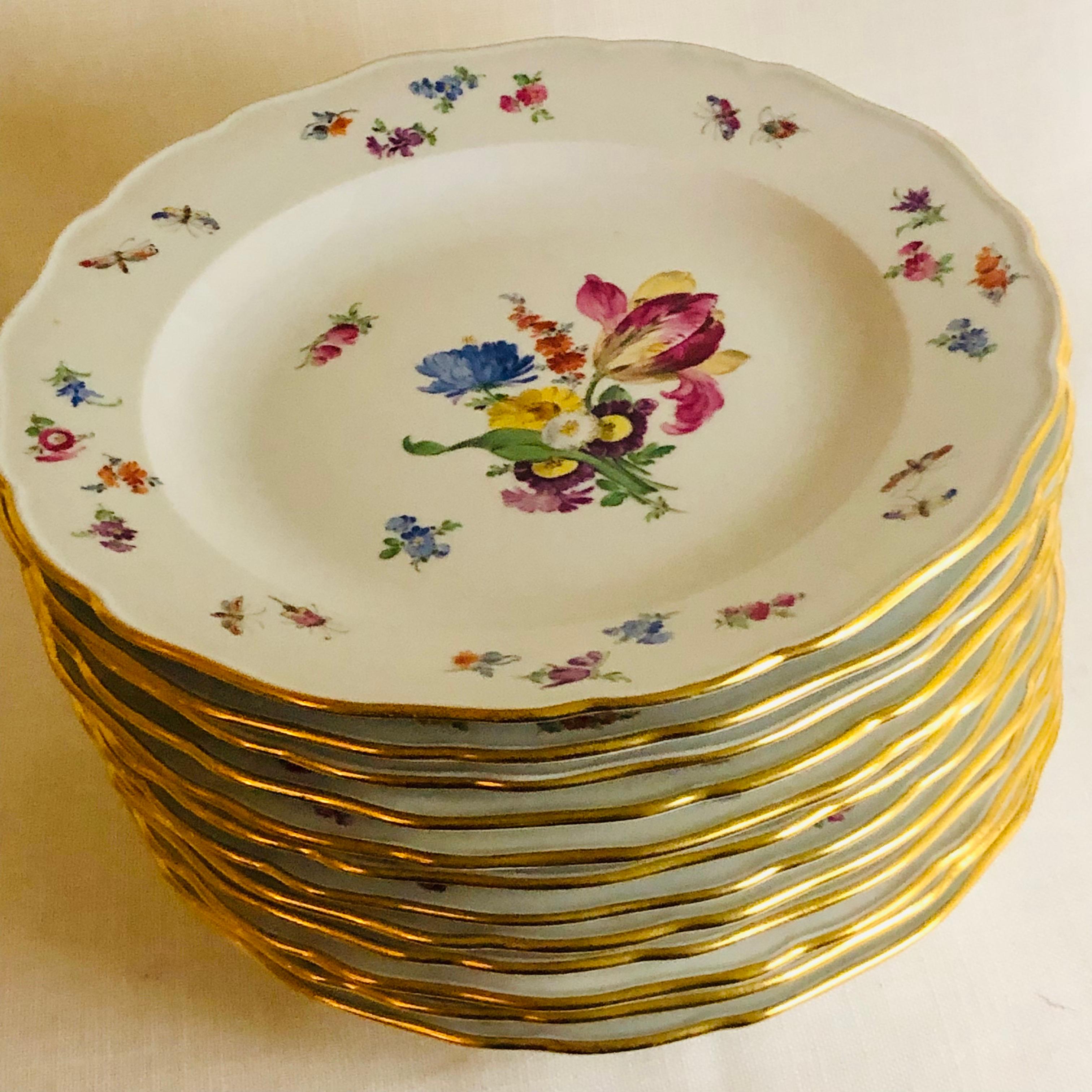 Set of 12 Meissen Dinner Plates Each Painted with a Different Bouquet of Flowers 7