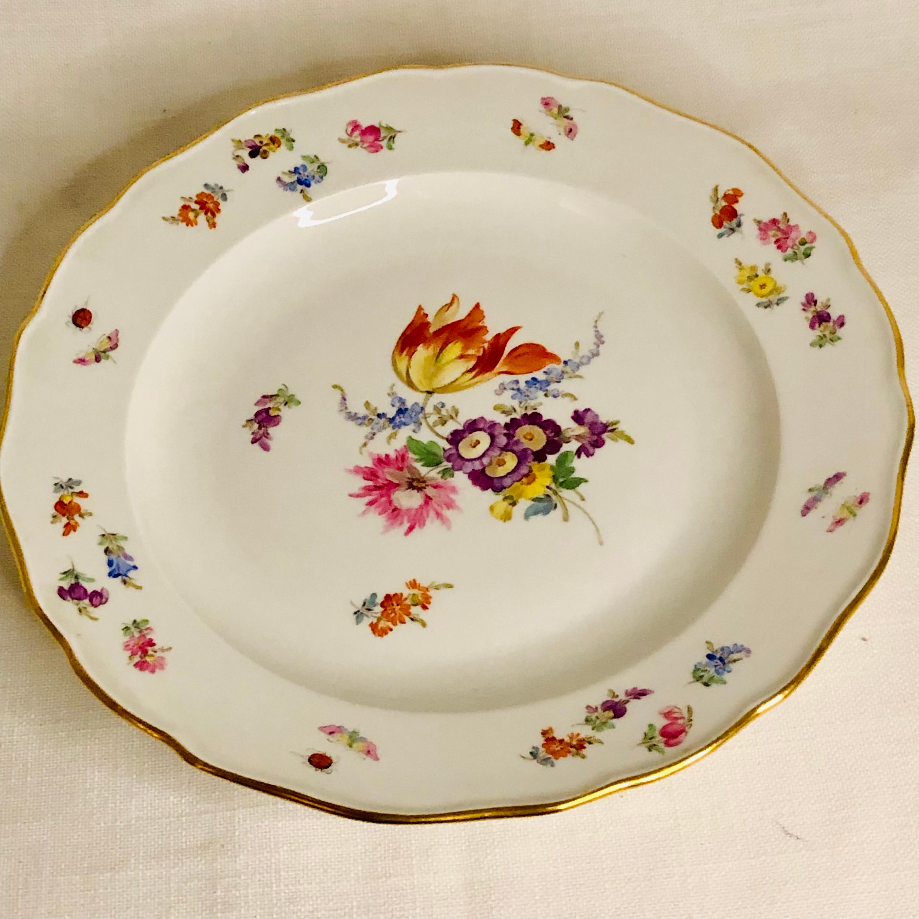 Romantic Set of 12 Meissen Dinner Plates Each Painted with a Different Bouquet of Flowers