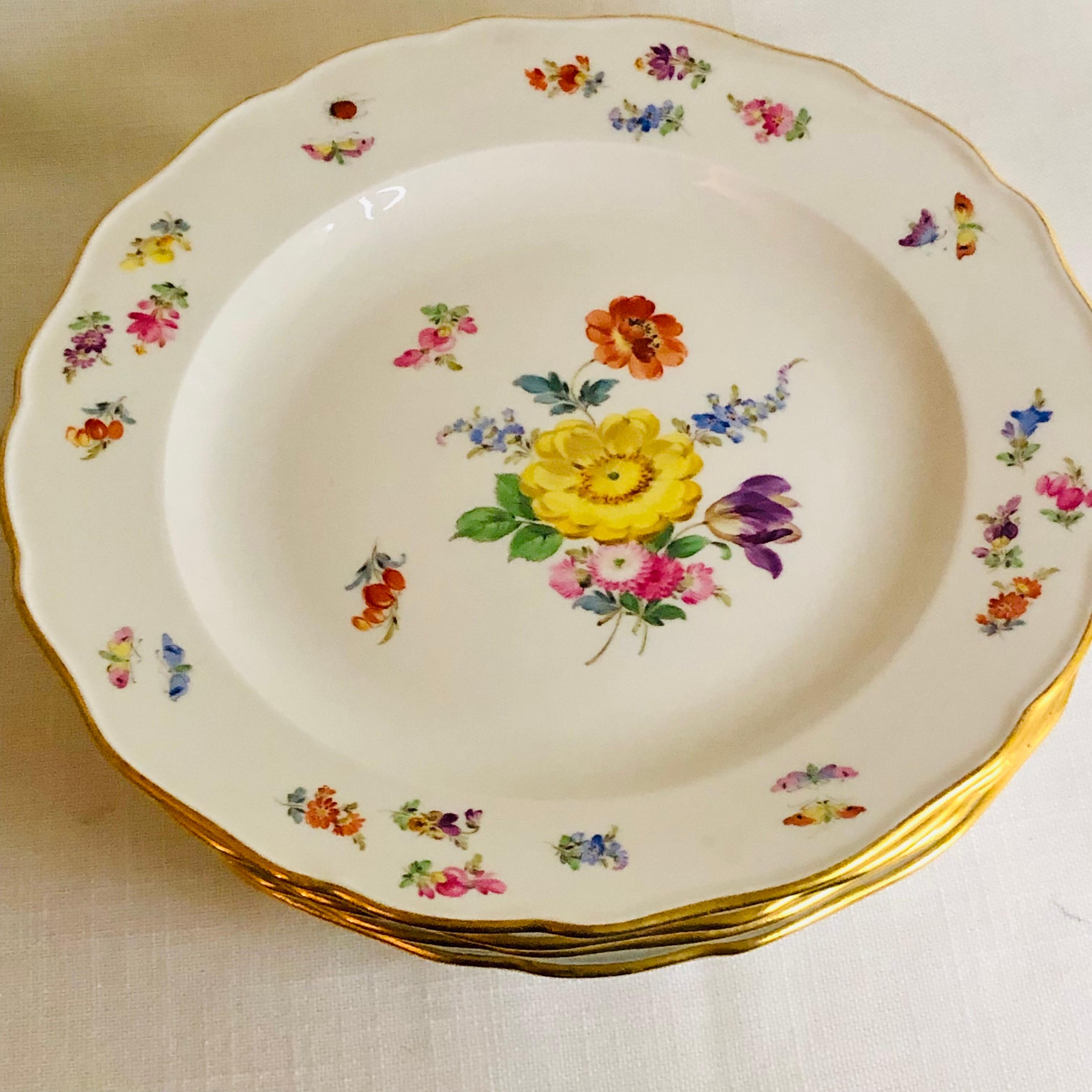 Set of 12 Meissen Dinner Plates Each Painted with a Different Bouquet of Flowers In Good Condition In Boston, MA
