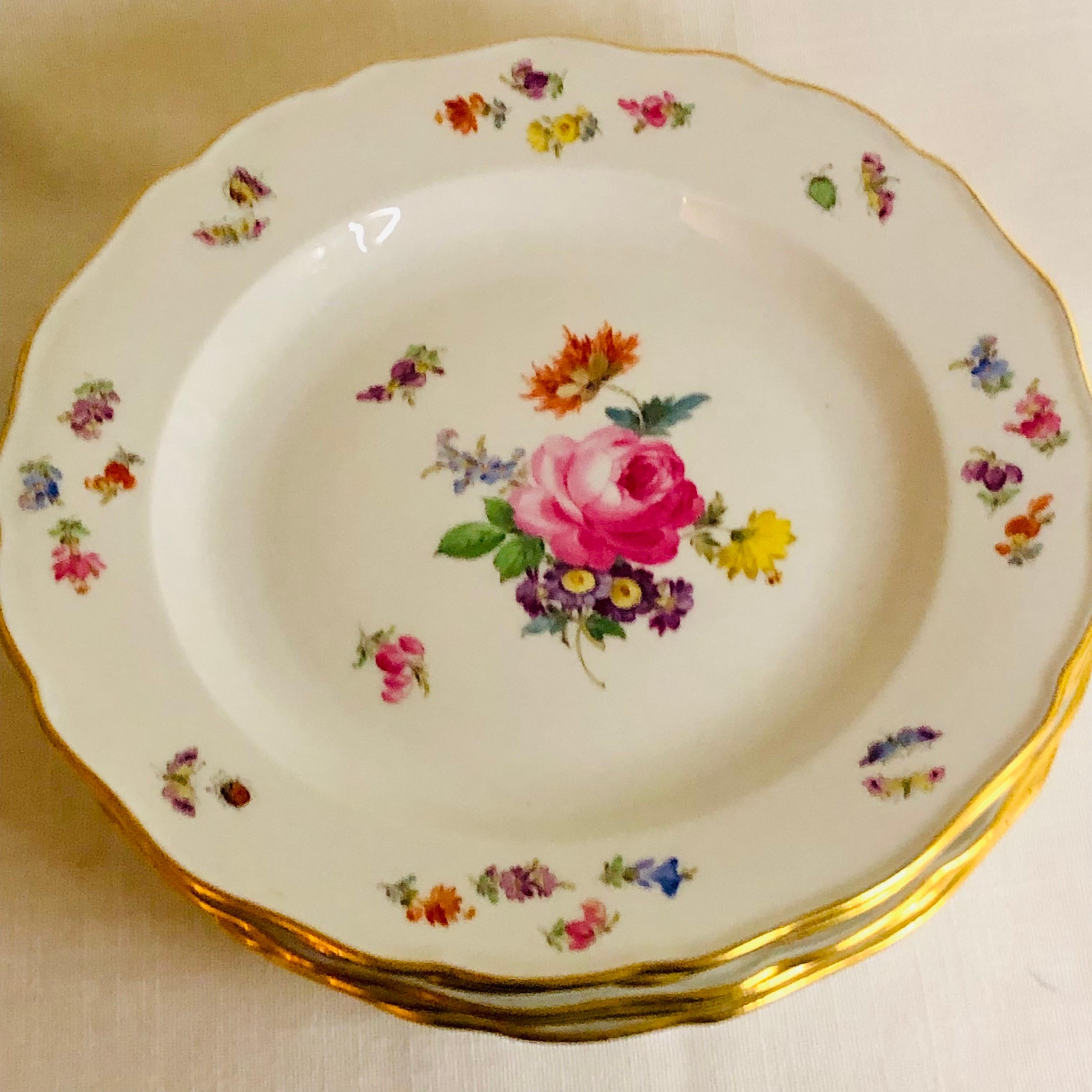 Early 20th Century Set of 12 Meissen Dinner Plates Each Painted with a Different Bouquet of Flowers