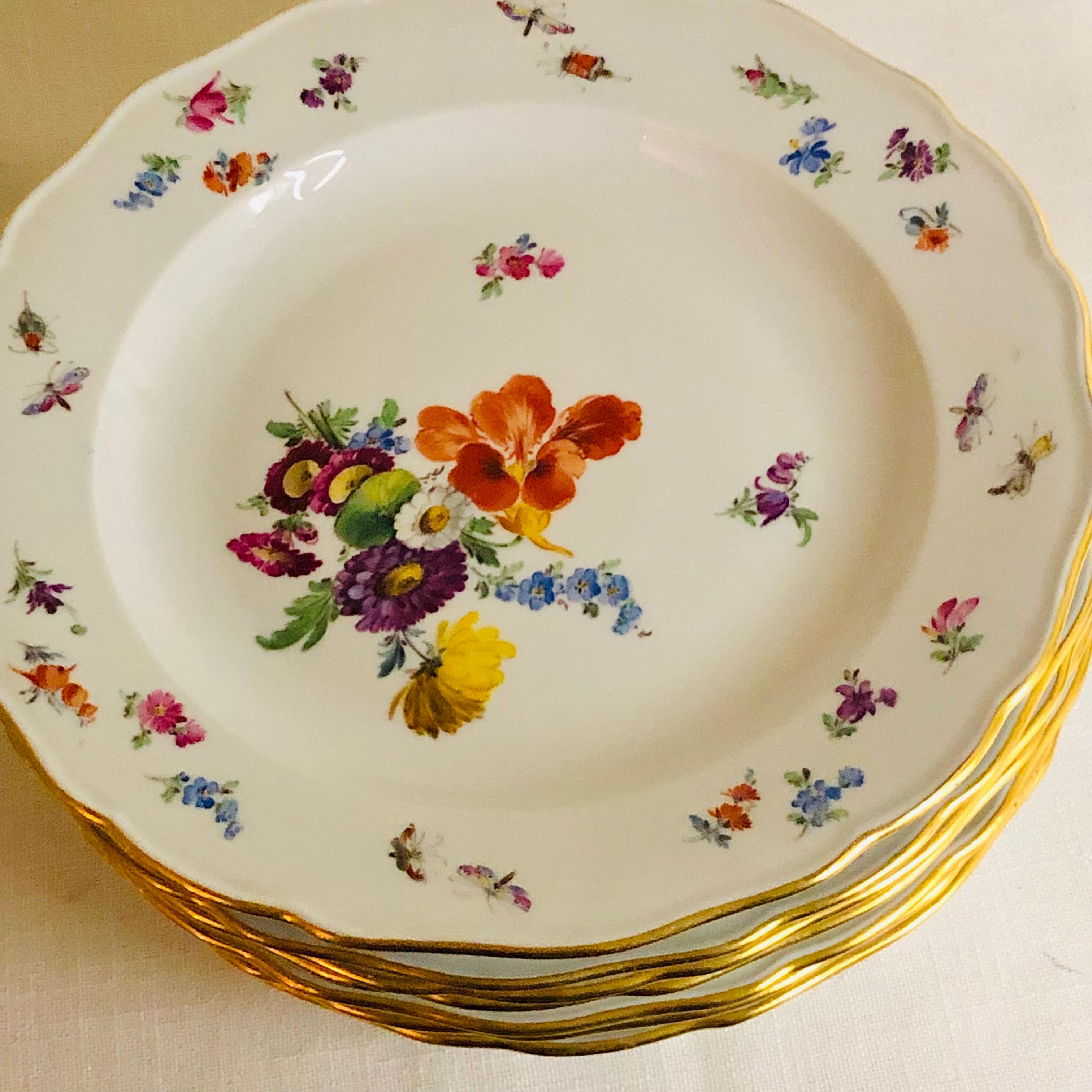Set of 12 Meissen Dinner Plates Each Painted with a Different Bouquet of Flowers 1