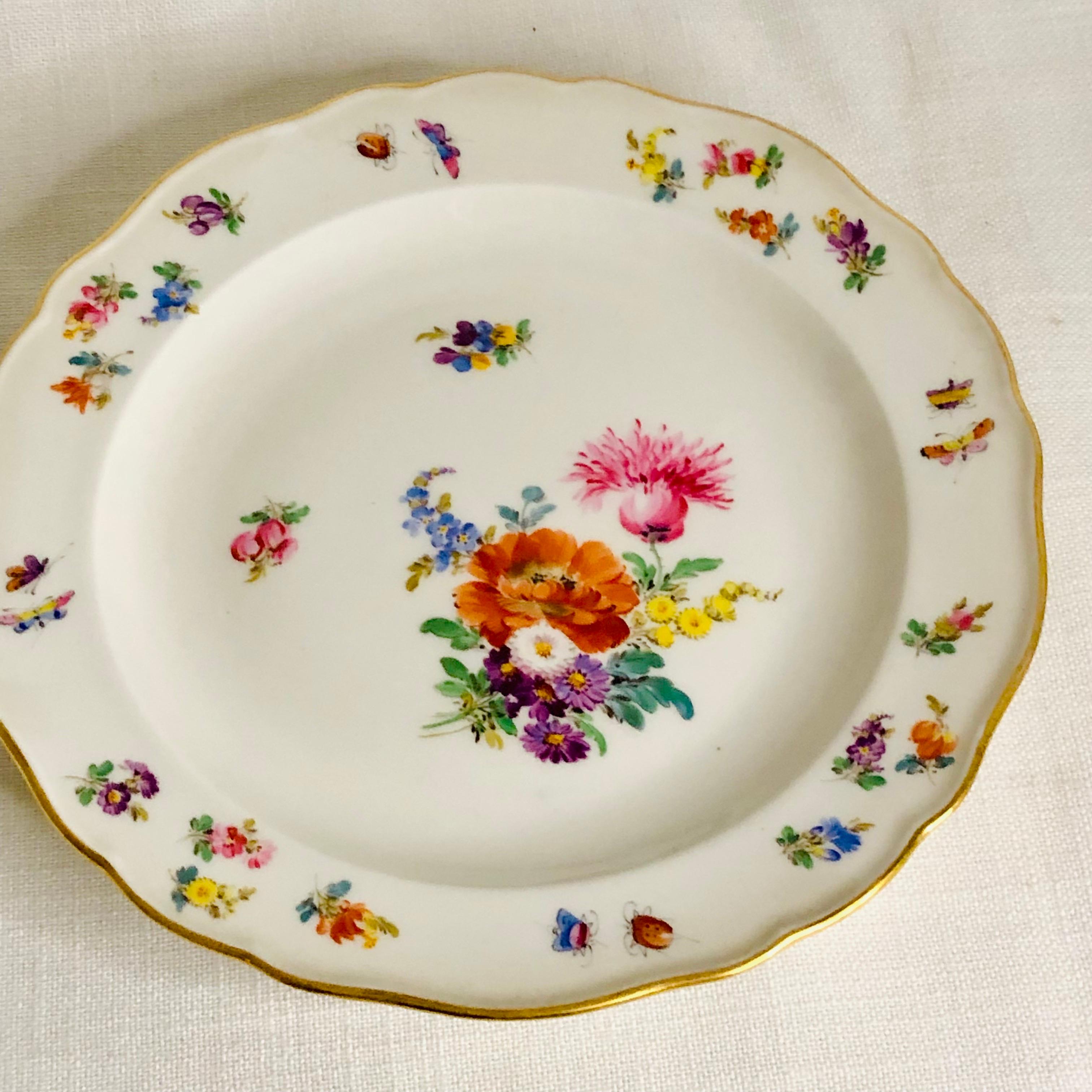 Porcelain Set of 12 Meissen Luncheon Plates Each Painted with a Different Flower Bouquet For Sale