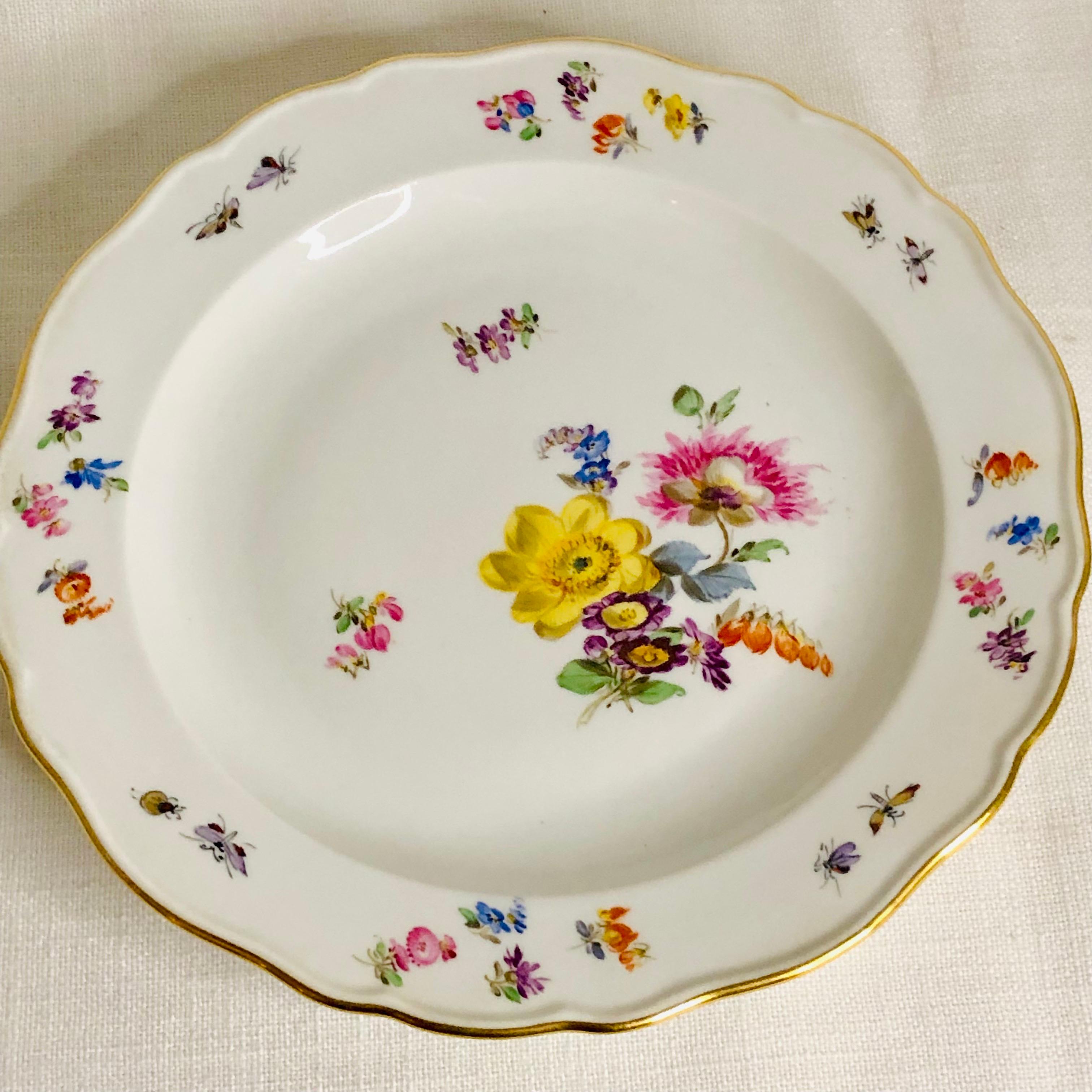 Set of 12 Meissen Luncheon Plates Each Painted with a Different Flower Bouquet For Sale 1