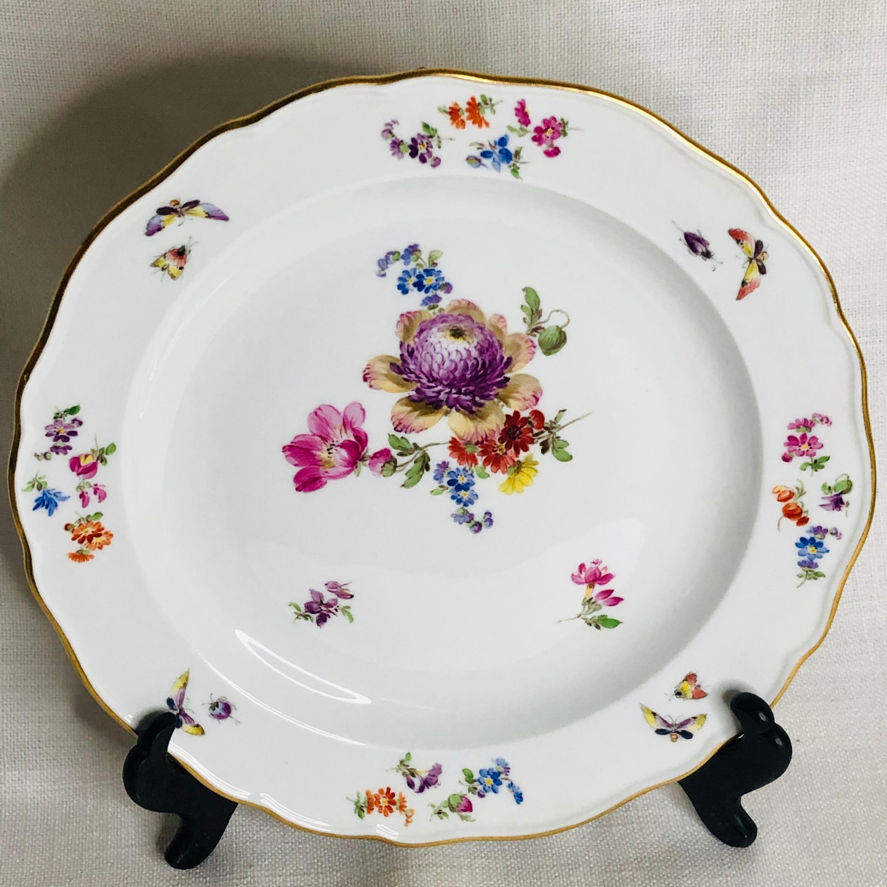 Romantic Set of 12 Meissen Luncheon Plates Each Painted with a Different Flower Bouquet For Sale