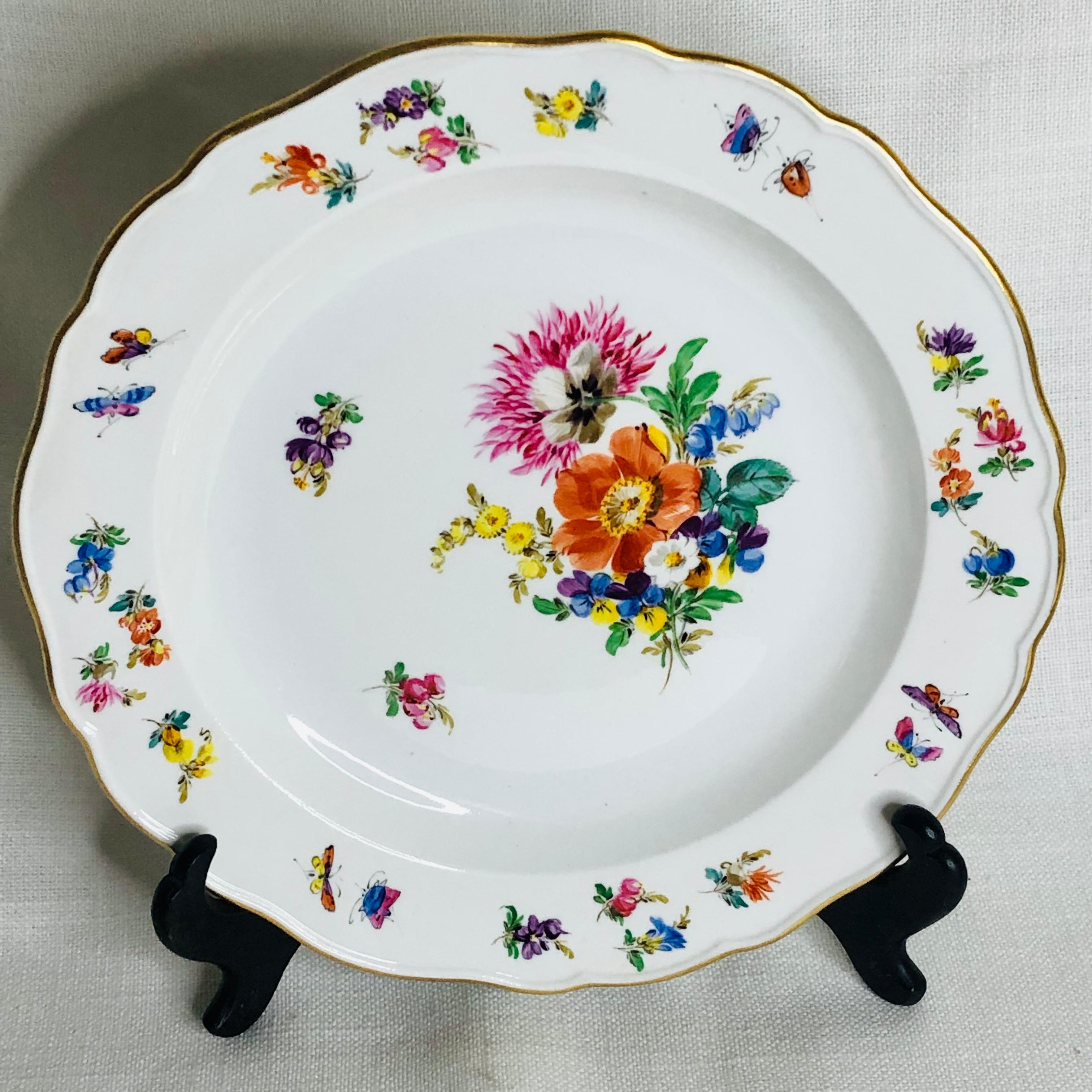 German Set of 12 Meissen Luncheon Plates Each Painted with a Different Flower Bouquet For Sale