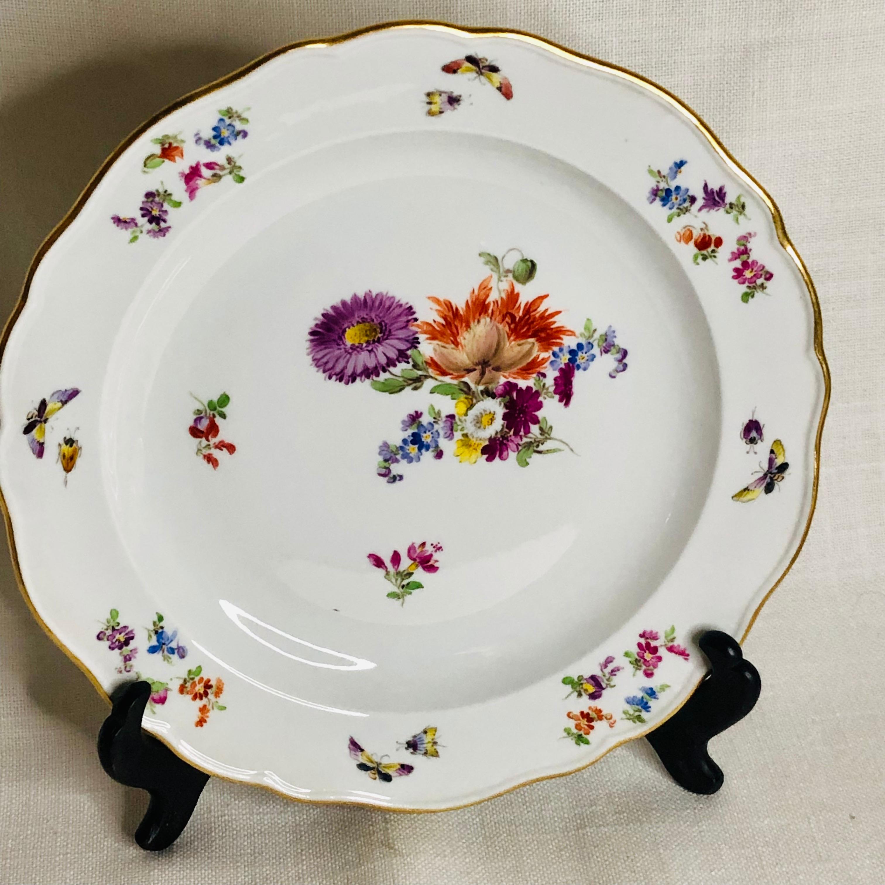 Hand-Painted Set of 12 Meissen Luncheon Plates Each Painted with a Different Flower Bouquet For Sale