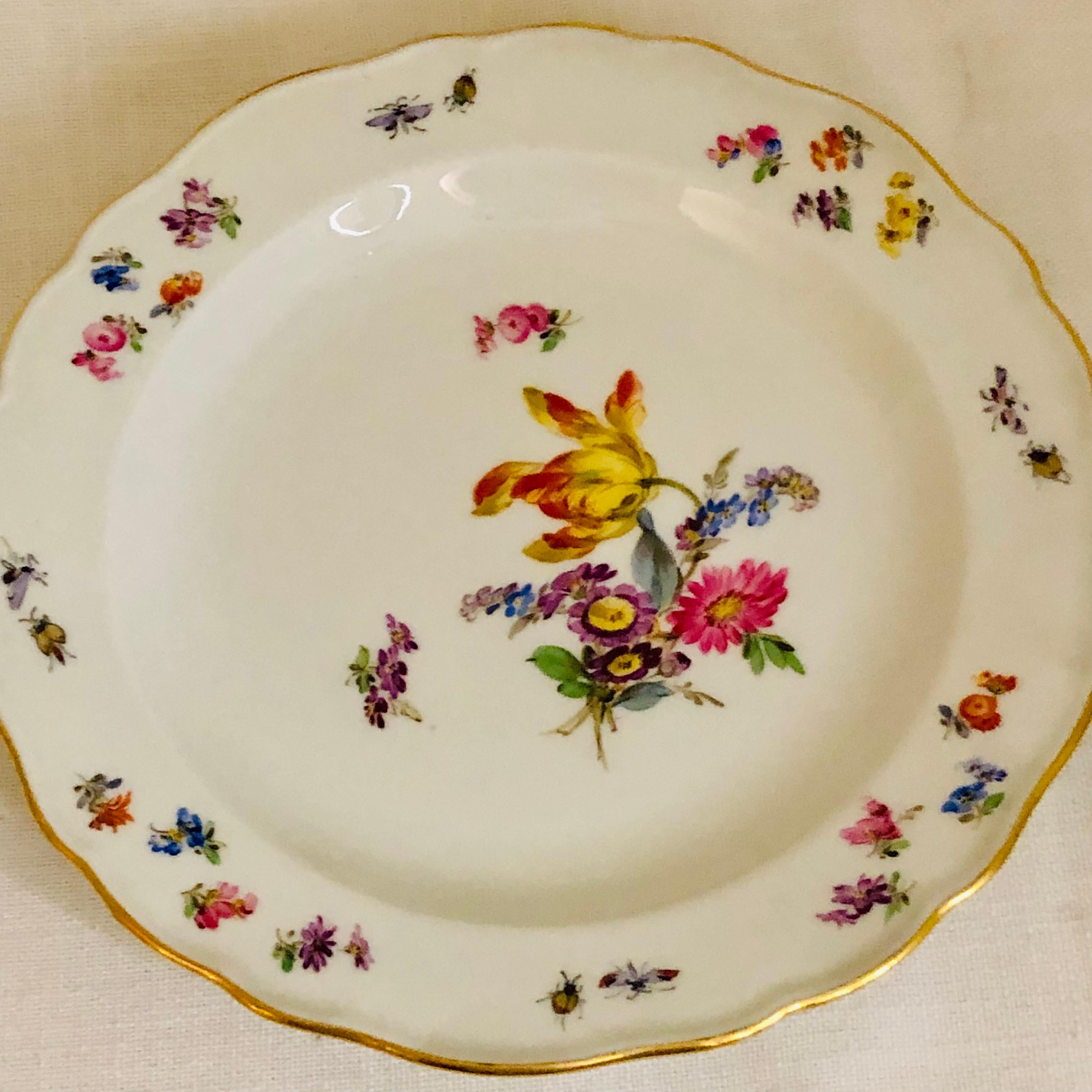 Set of 12 Meissen Luncheon Plates Each Painted with a Different Flower Bouquet In Good Condition For Sale In Boston, MA
