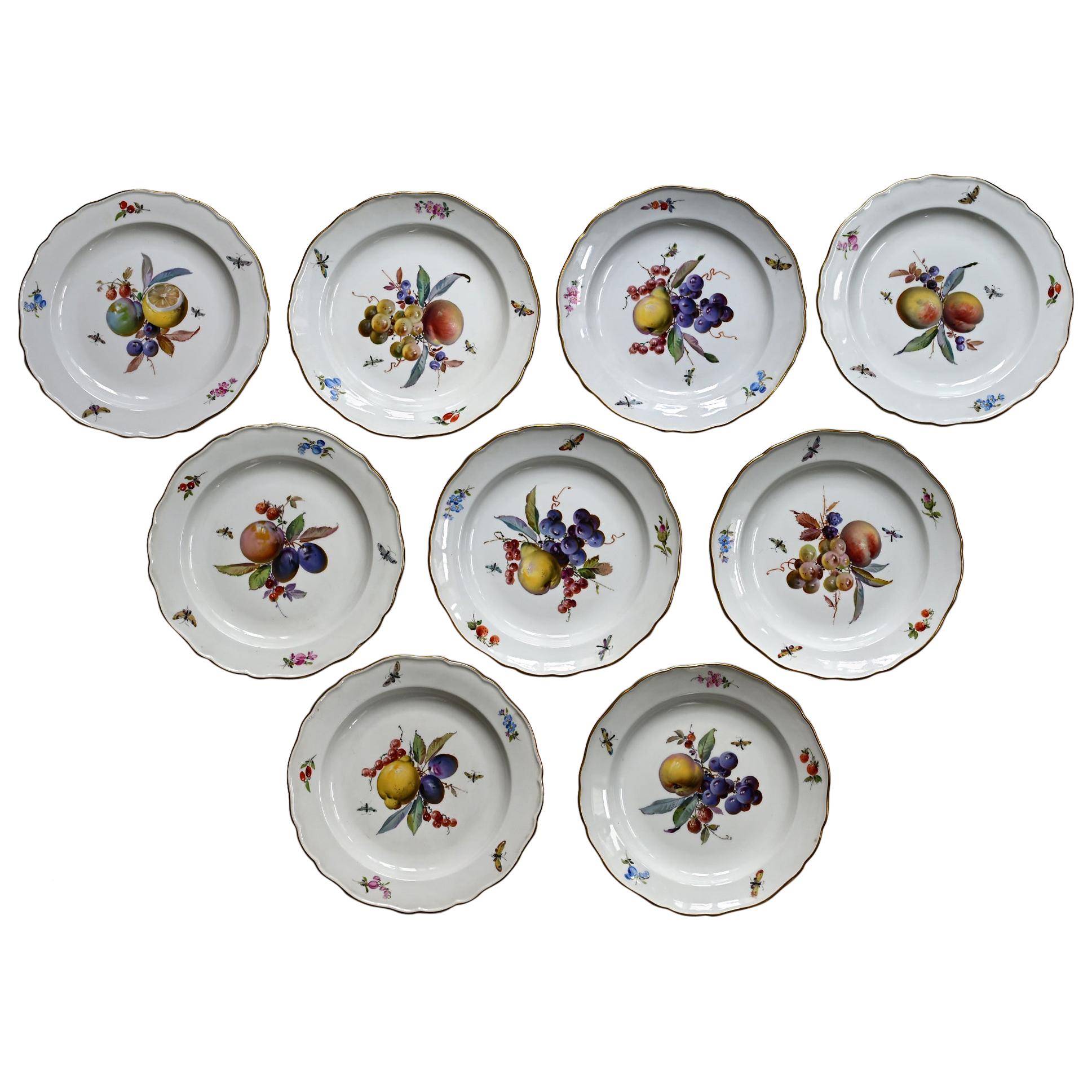 Set of 12 Meissen Plates with Fruits, Insects and Flowers 19.Jhdt Porcelain