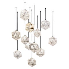 Set Of 12 Meteorite Pendant Lamps by United Alabaster