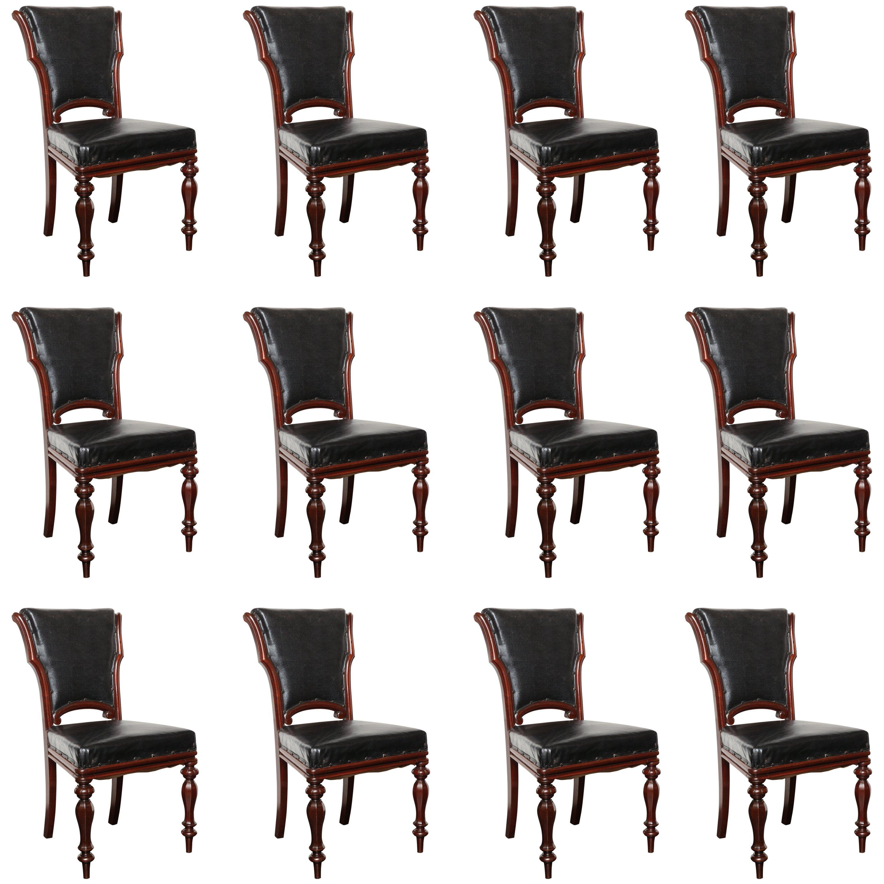 Set of 12, Mid-19th Century Irish, Mahogany Dining Chairs