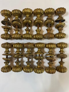 Set of 12 Mid Century Art Nouveau Fluted Brass Door Knobs and Rosettes
