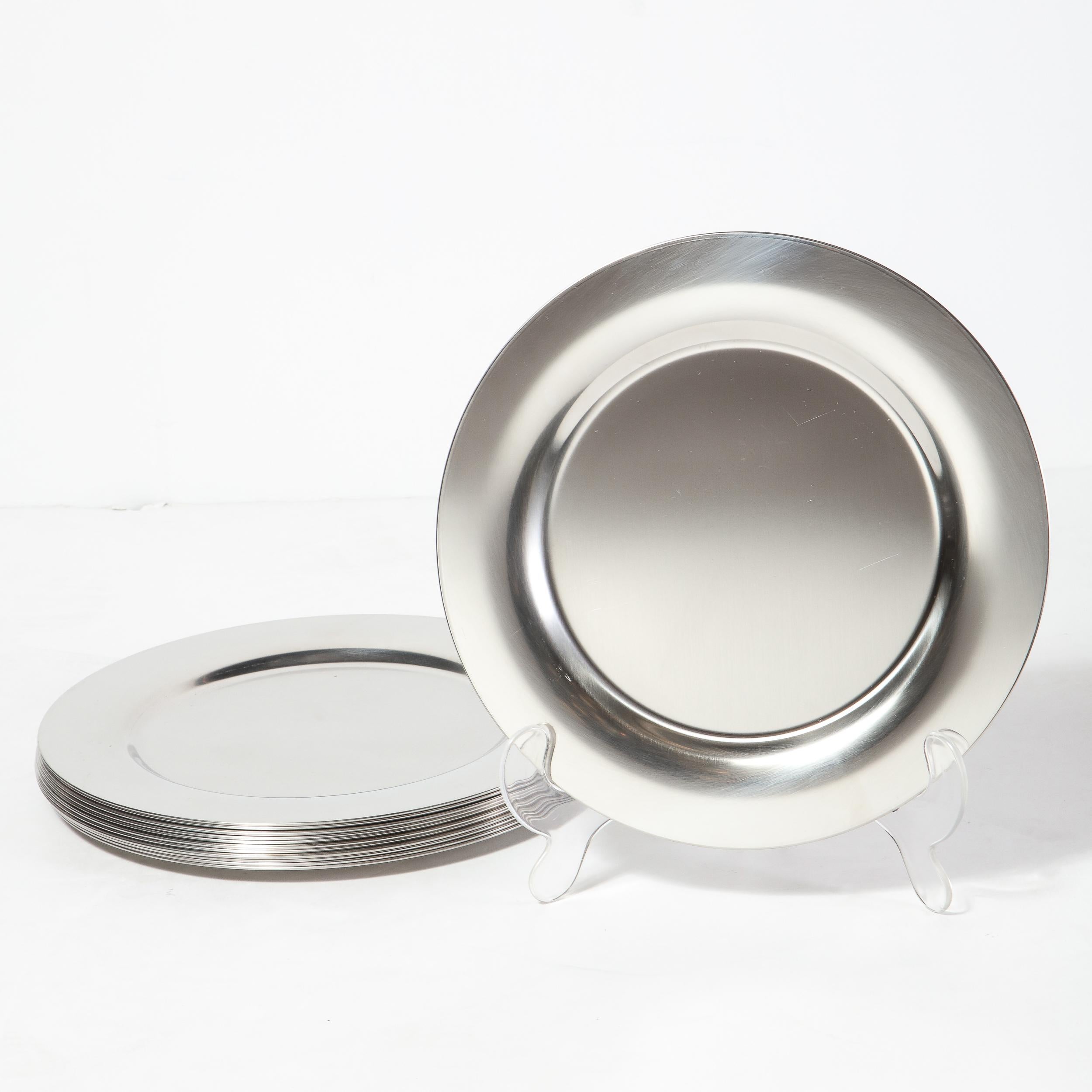 Mid-Century Modern Set of 12 Mid Century Brushed Steel Chargers by Peter Holmblad for Stelton
