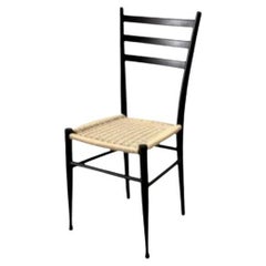 Set di 12 sedie da salotto di metà secolo in legno laccato nero e corda, anni '60