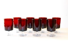 Set of 12 Mid-Century Modern Crystal Wine Glasses in Red, 1960s