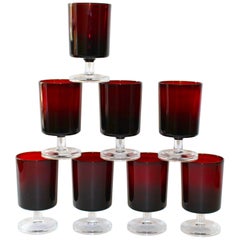 Set of 12 Mid-Century Modern Crystal Wine Glasses in Red, 1960s