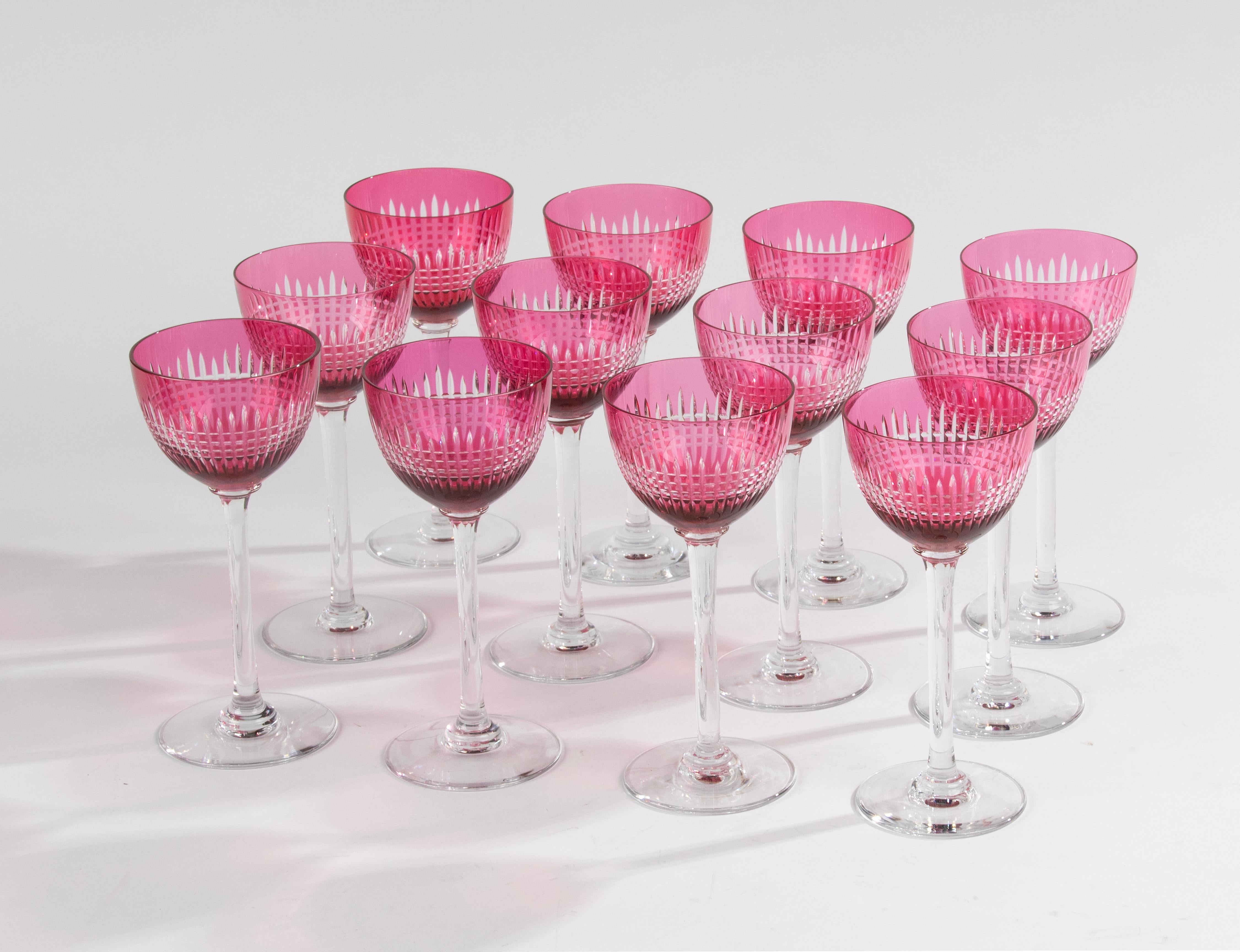 Mid-20th Century Set of 12 Mid-Century Modern Crystal Wine Glasses - Val Saint Lambert  For Sale
