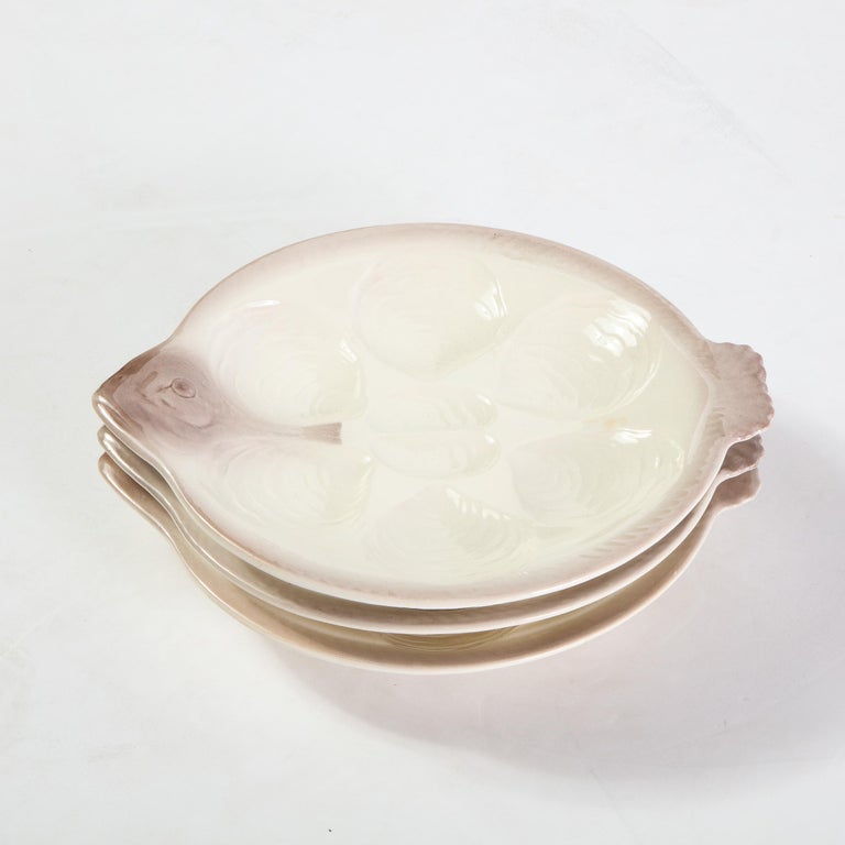 Set of 12 MidCentury Modern Hand Painted German Flounder Oyster Plates