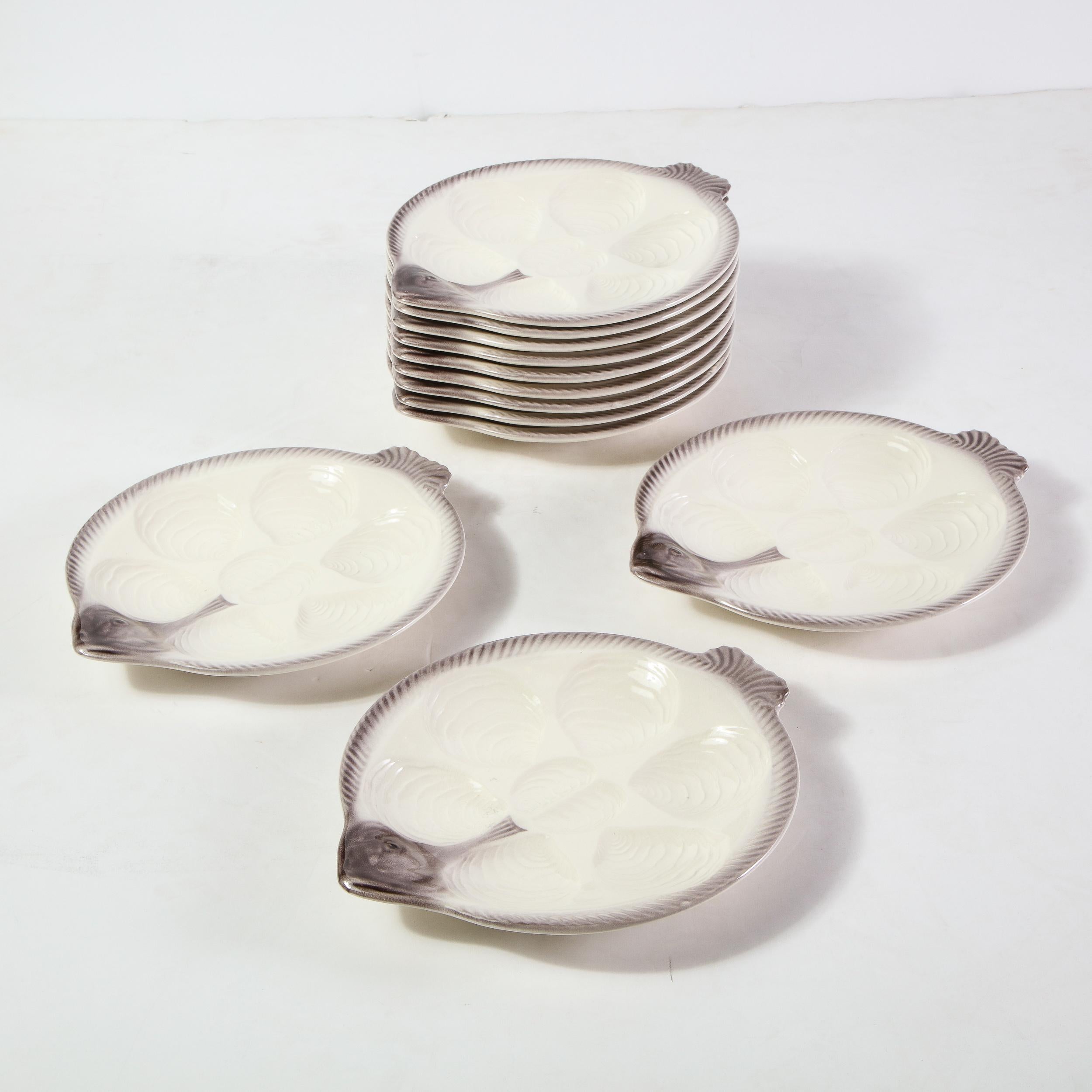 Set of 12 Mid-Century Modern Hand Painted German Flounder Oyster Plates 2