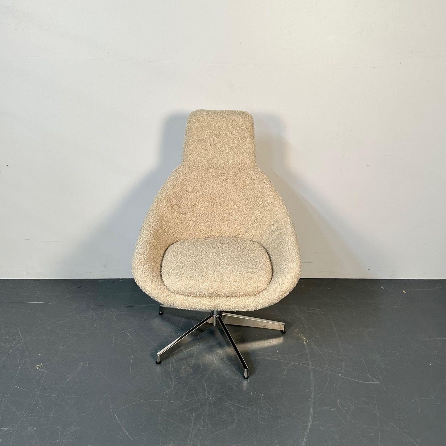 Set of 12 Mid-Century Modern Office / Swivel / Dining Chairs, White Bouclé 6