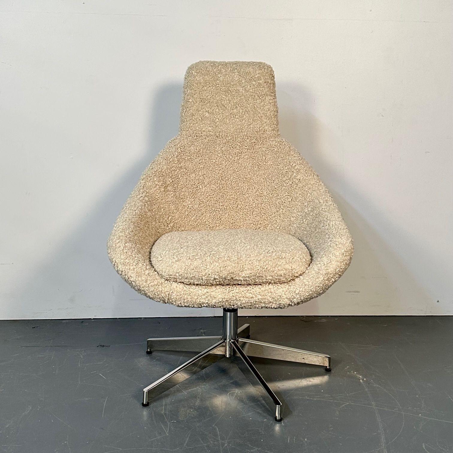 Set of 12 Mid-Century Modern Office / Swivel / Dining Chairs, White Bouclé 7