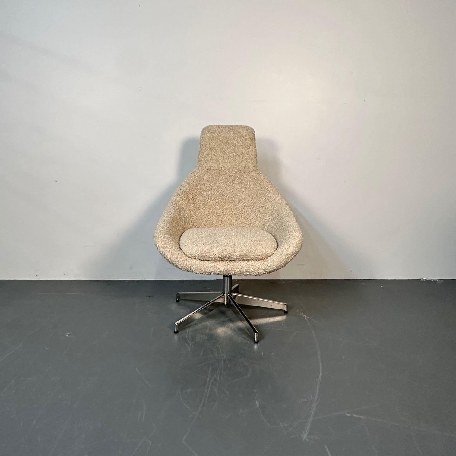 Set of 12 Mid-Century Modern Office / Swivel / Dining Chairs, White Bouclé 8