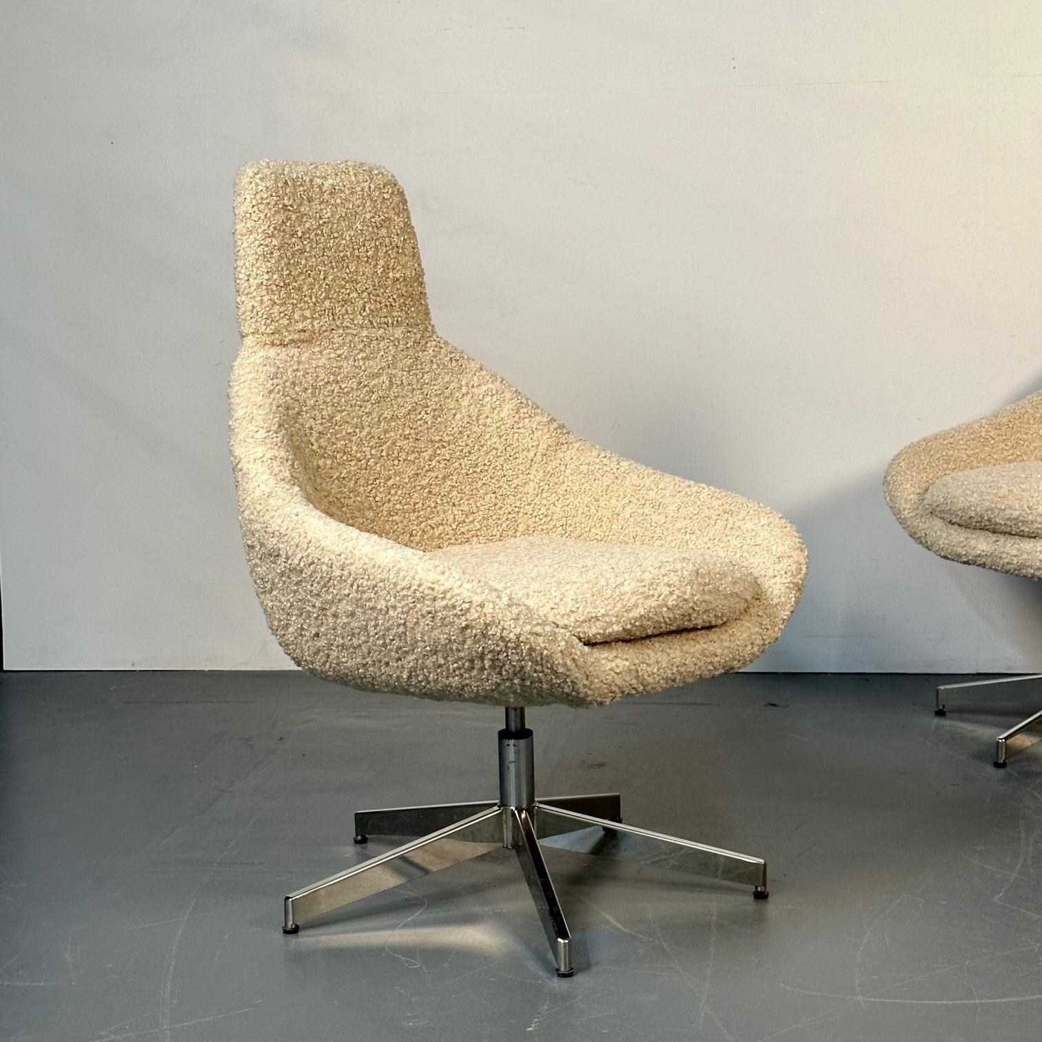 Set of 12 Mid-Century Modern Office / Swivel / Dining Chairs, White Bouclé 9