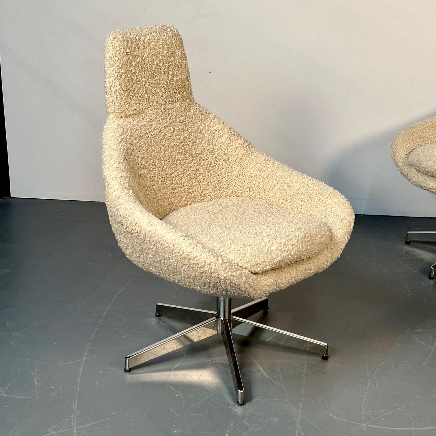 Set of 12 Mid-Century Modern Office / Swivel / Dining Chairs, White Bouclé 10