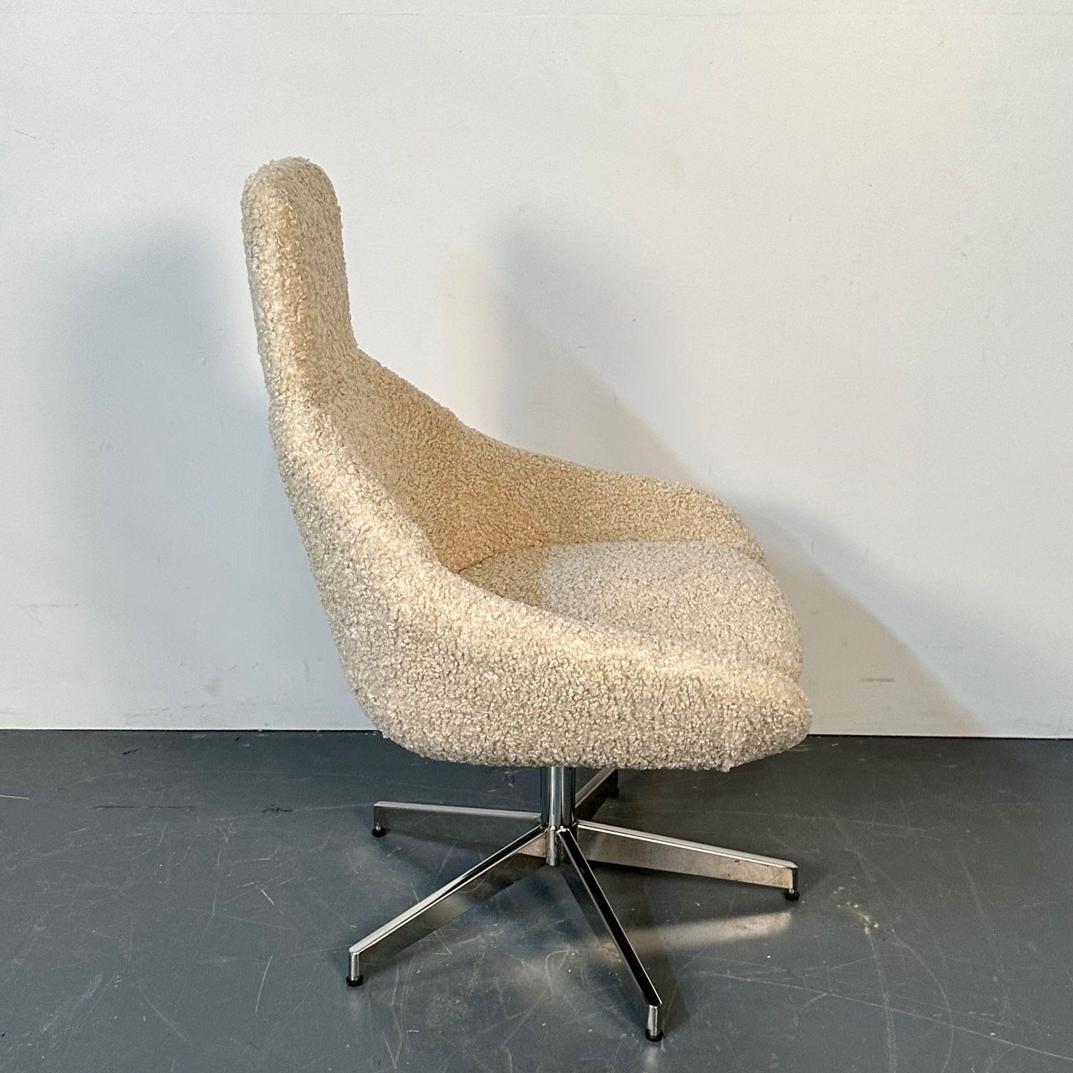Set of 12 Mid-Century Modern Office / Swivel / Dining Chairs, White Bouclé 12