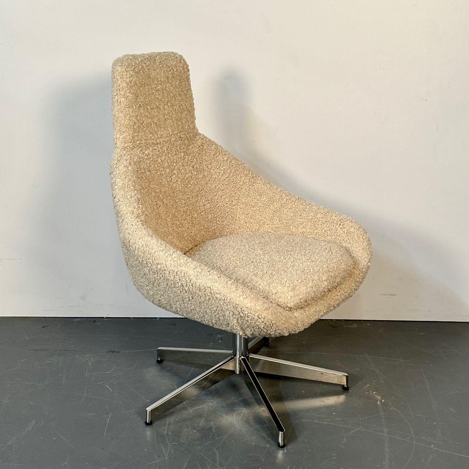 Set of 12 Mid-Century Modern Office / Swivel / Dining Chairs, White Bouclé 13