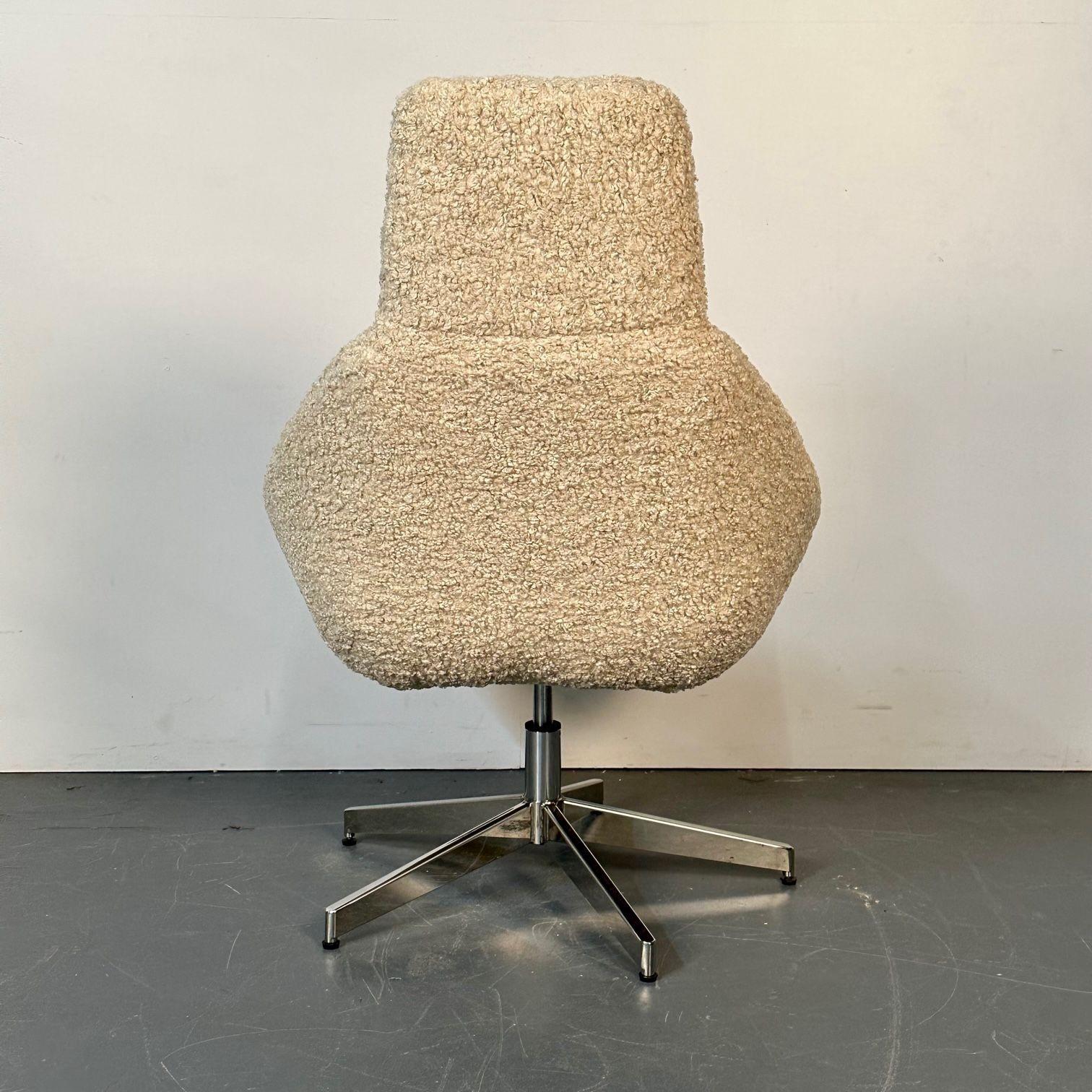 Set of 12 Mid-Century Modern Office / Swivel / Dining Chairs, White Bouclé 14