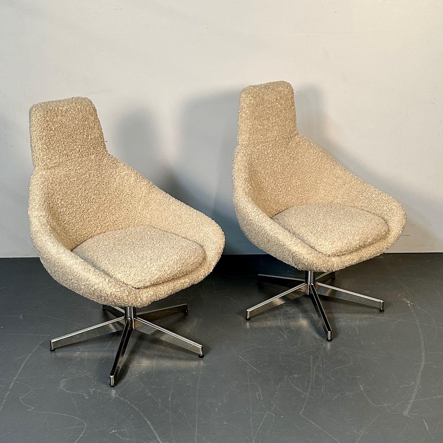 Set of 12 Mid-Century Modern Office / Swivel / Dining Chairs, White Bouclé 1