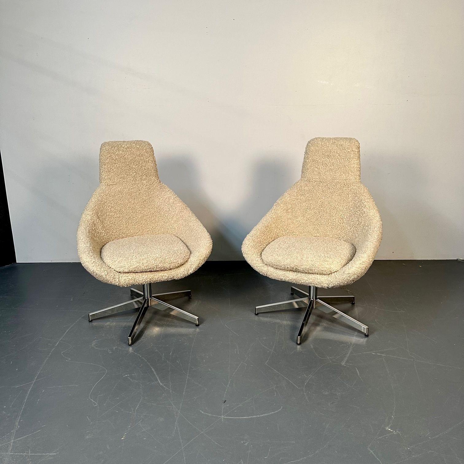 Set of 12 Mid-Century Modern Office / Swivel / Dining Chairs, White Bouclé 3