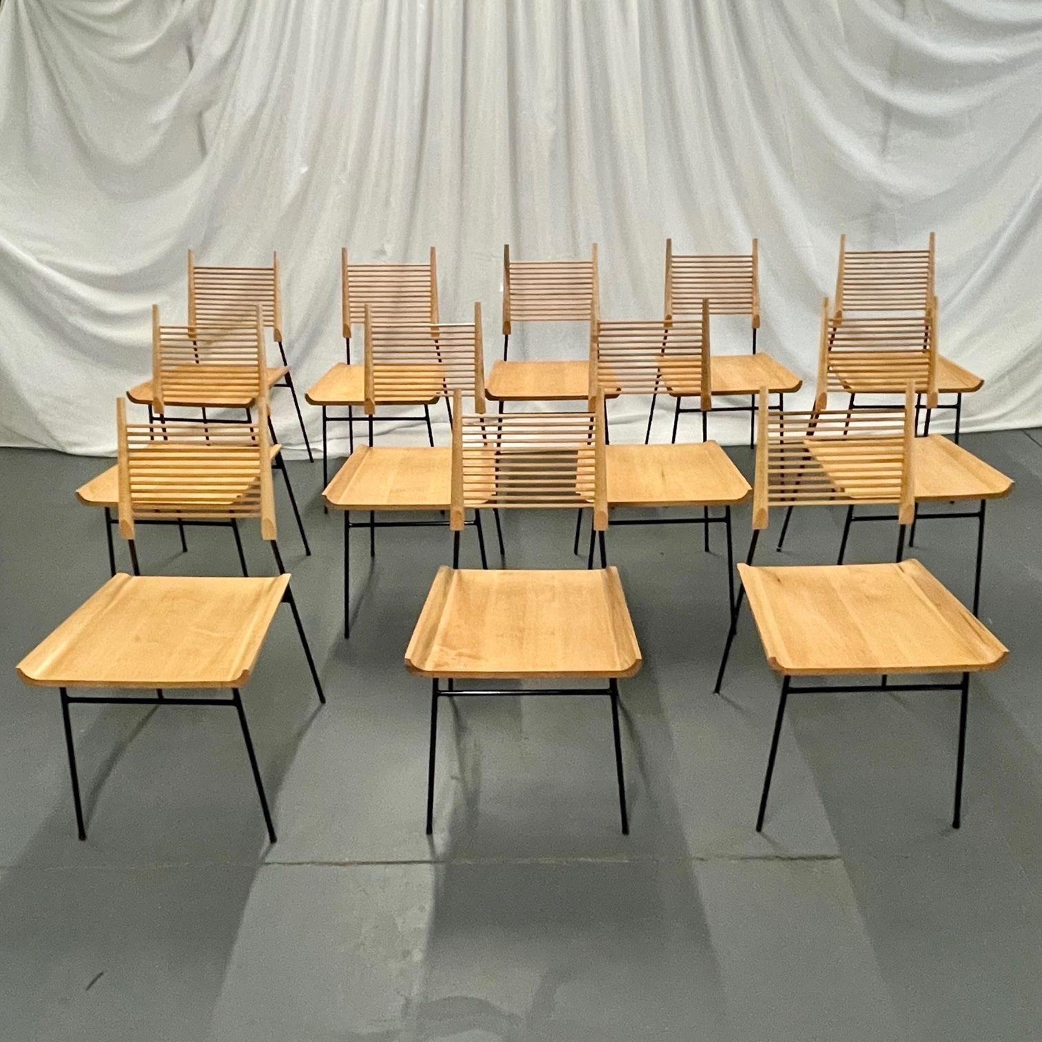 Iron Set of 12 Mid-Century Modern Paul McCobb Side / Dining Chairs, 'Shovel' Chairs For Sale