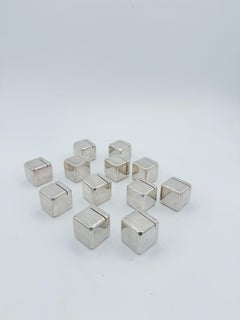 Set of 12 Mid-Century Modern Silver-Plated Cube Card Holders