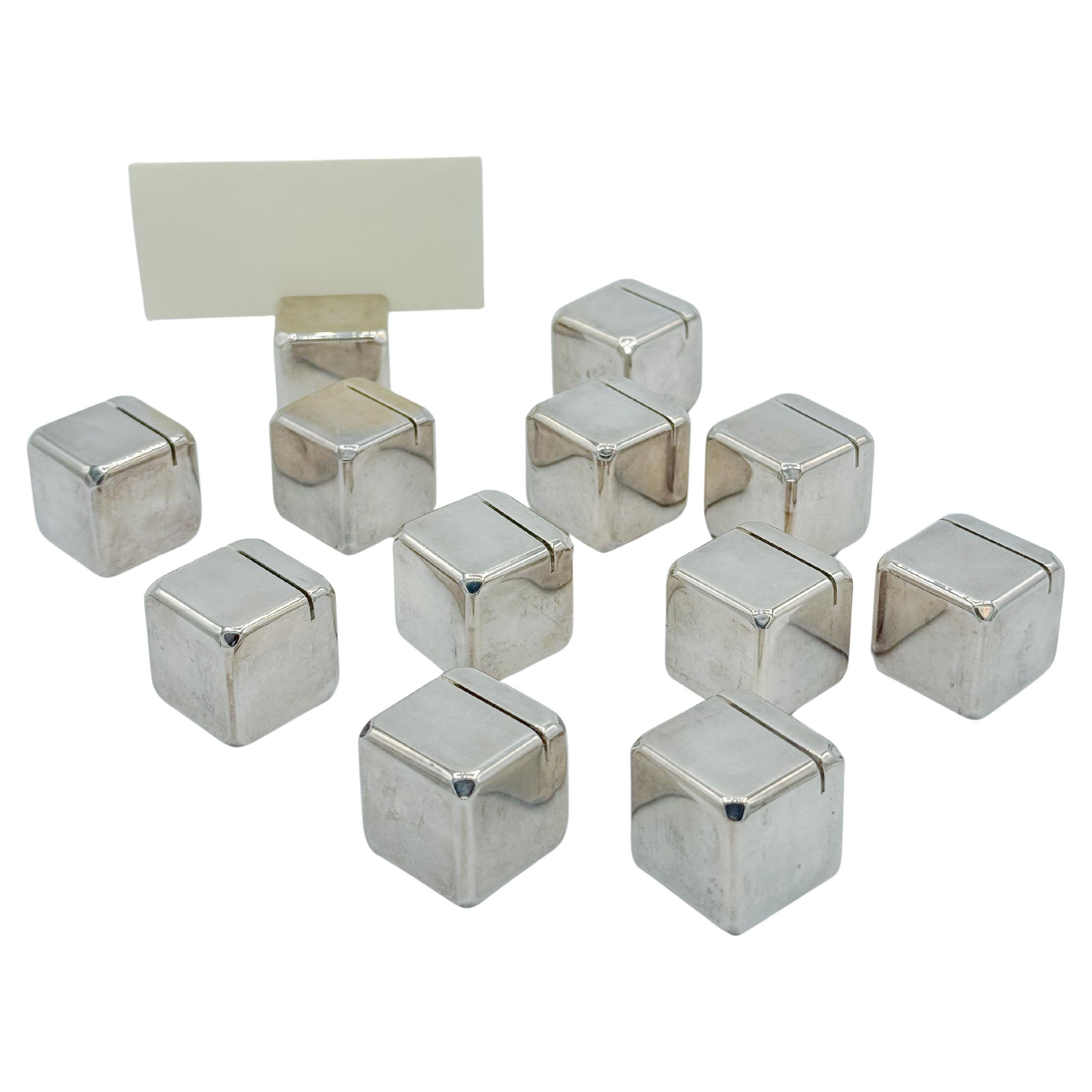 Set of 12 Mid-Century Modern Silver-Plated Cube Card Holders For Sale