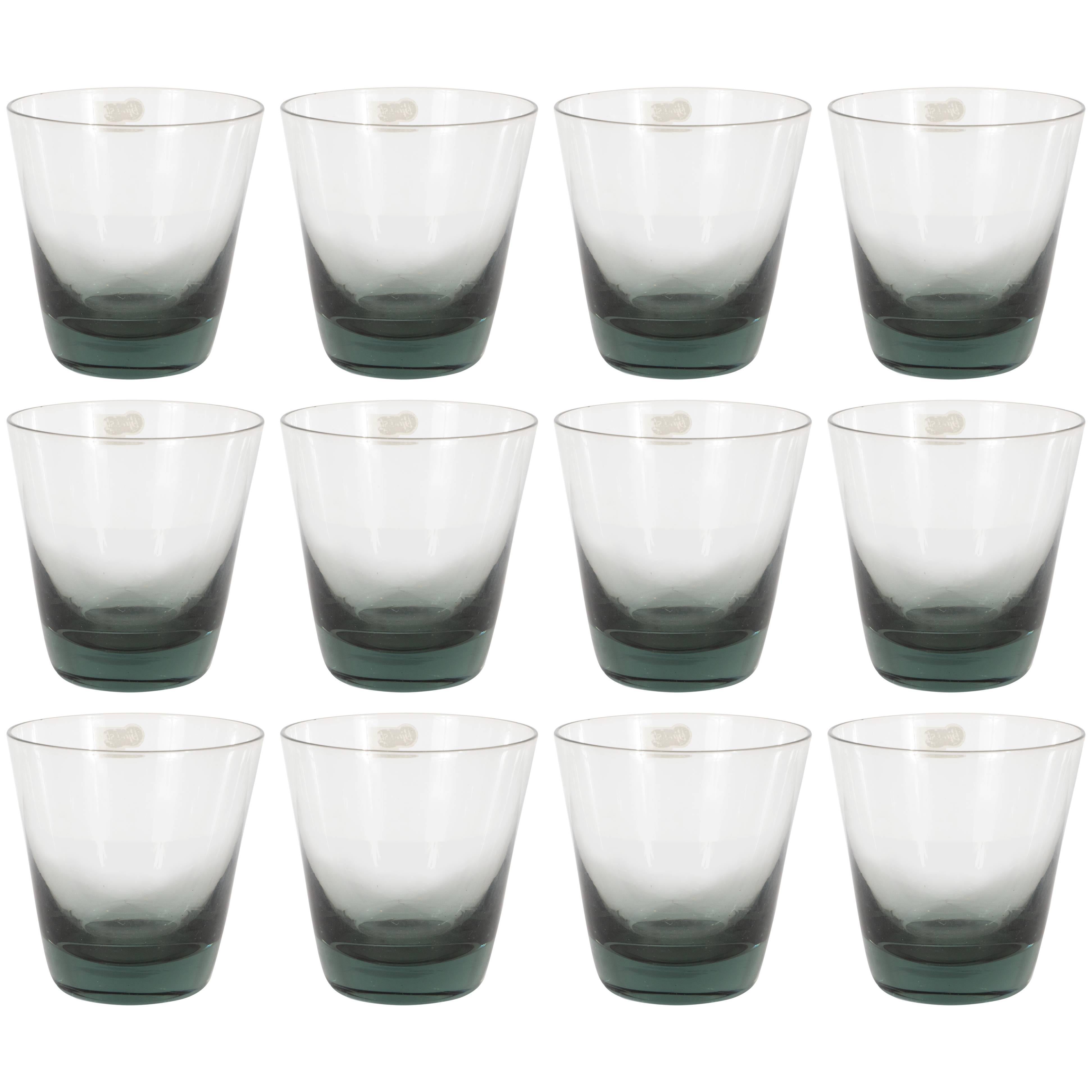 Set of 12 Mid-Century Modern Swedish Smoked Gray Low Ball Glasses by Björkshult