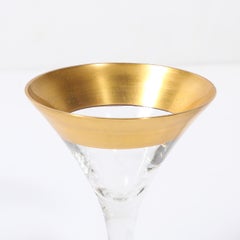 Set of 12 Mid-Century Modernist Gilt Rimmed Coupe Glasses By Dorothy Thorpe