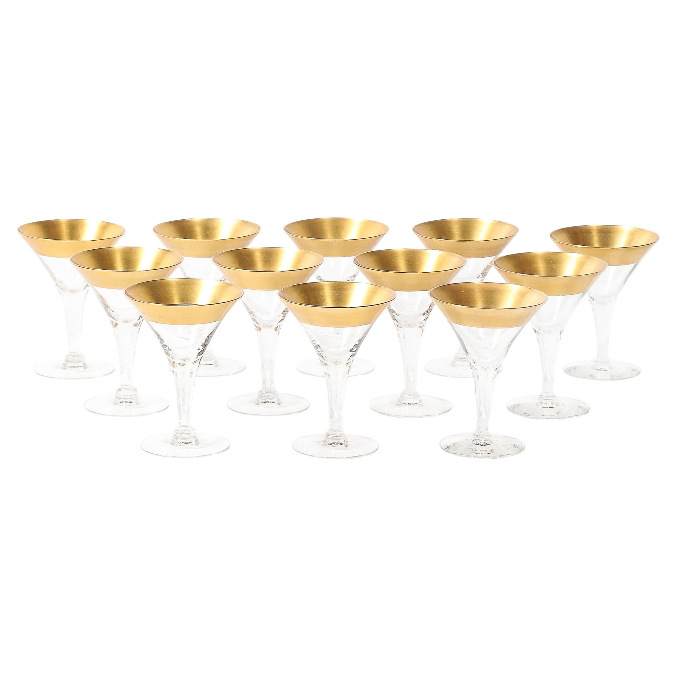 Juego de 12 copas «Coupe» de estilo modernista de mediados de siglo con borde dorado, de Dorothy Thorpe