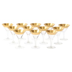 Set of 12 Mid-Century Modernist Gilt Rimmed Coupe Glasses By Dorothy Thorpe