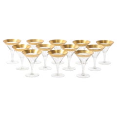 Set of 12 Mid-Century Modernist Gilt Rimmed Martini Glasses by Dorothy Thorpe